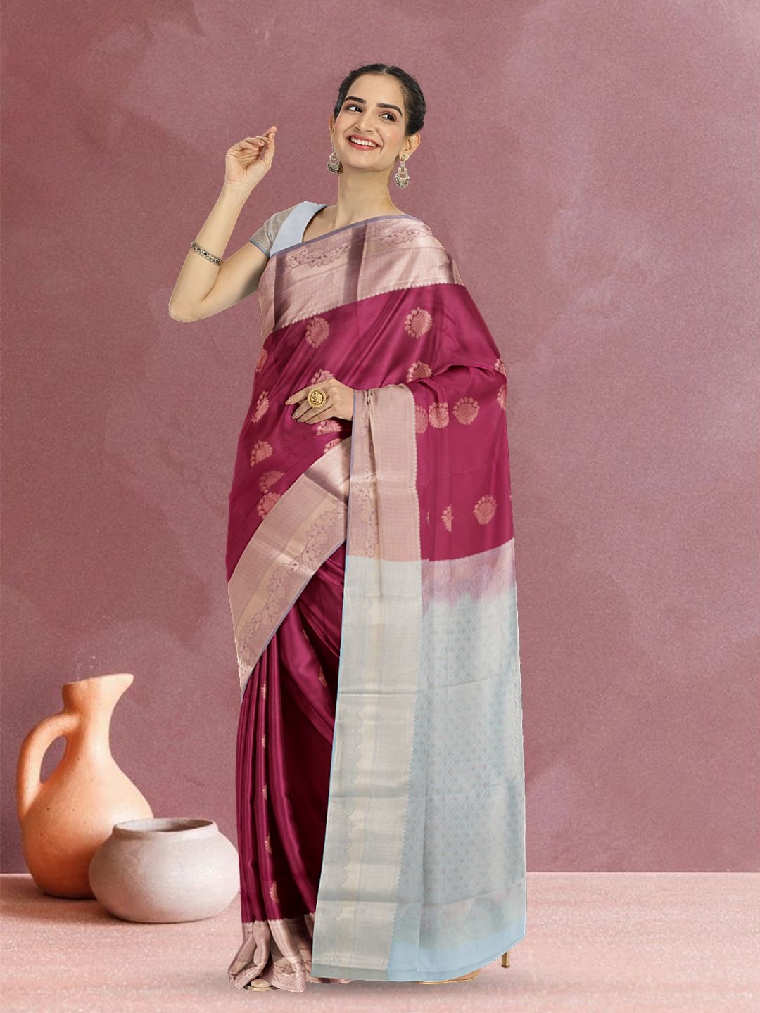 

Avishya Woven Design Zari Silk Blend Kanjeevaram Saree, Maroon