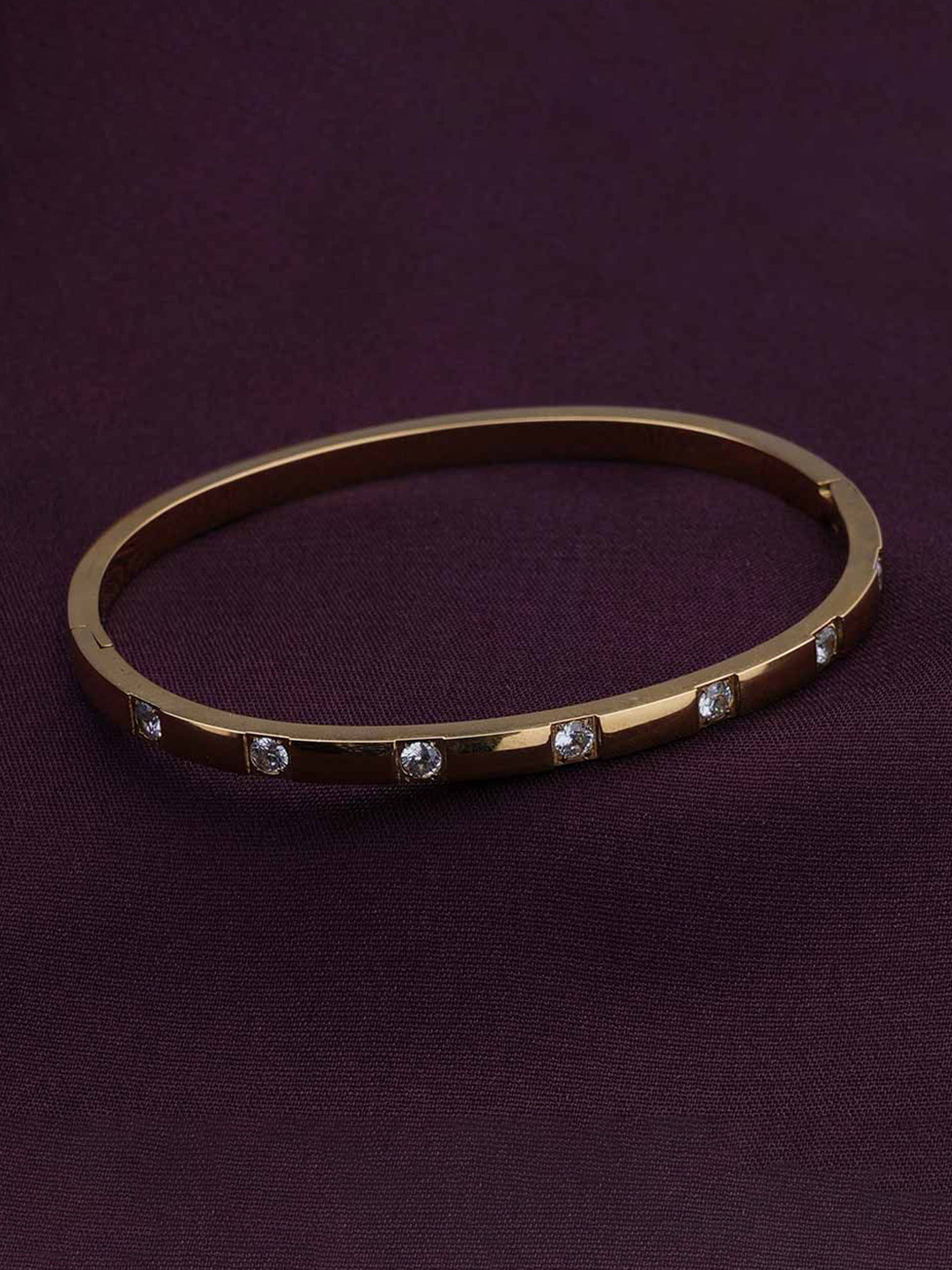 

PALMONAS Women CZ-Stone Gold-Plated Anti-Tarnish Twilight Treasure Bangle-Style Bracelet