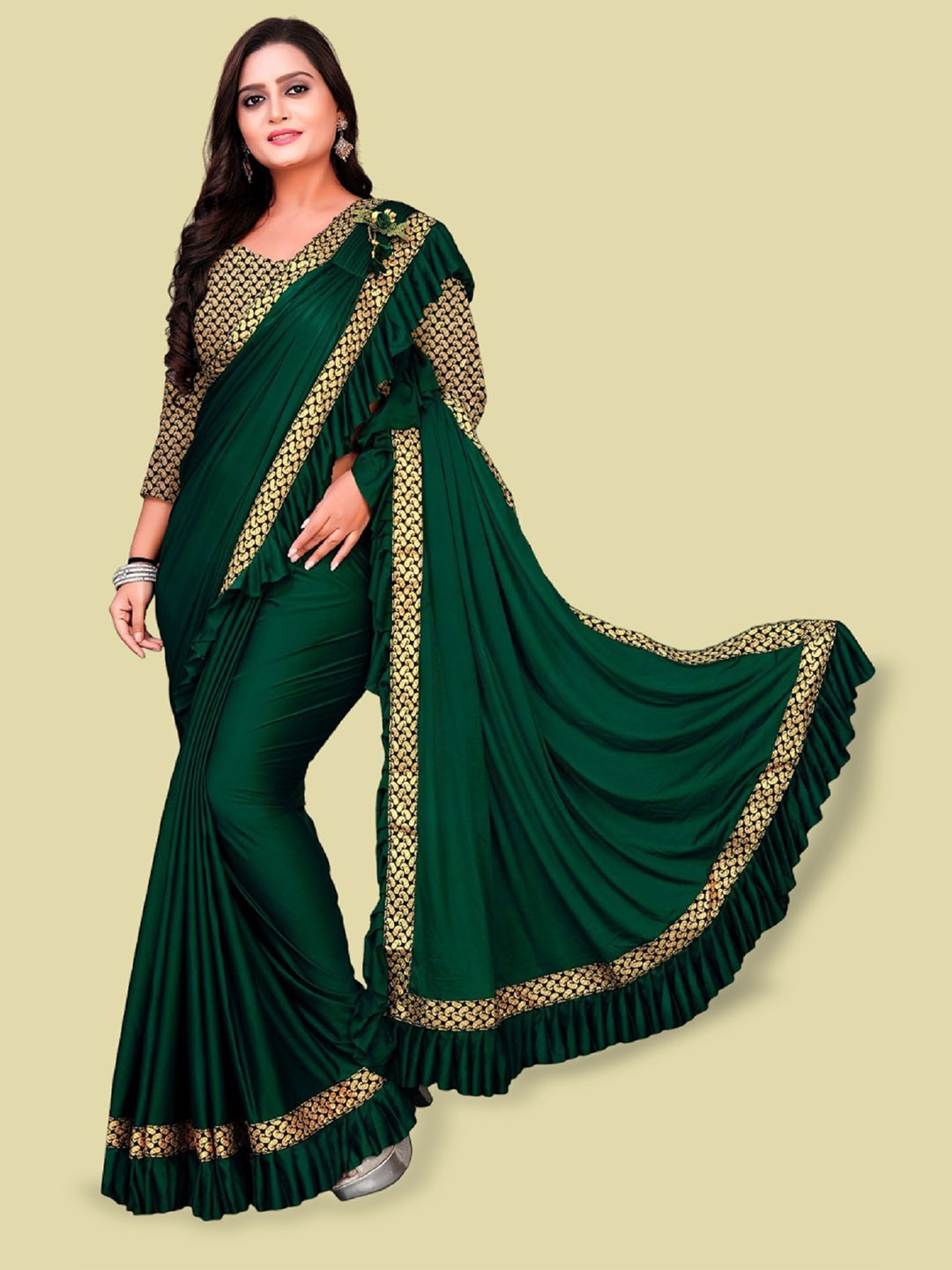 

A TO Z CART Women Solid Saree, Green