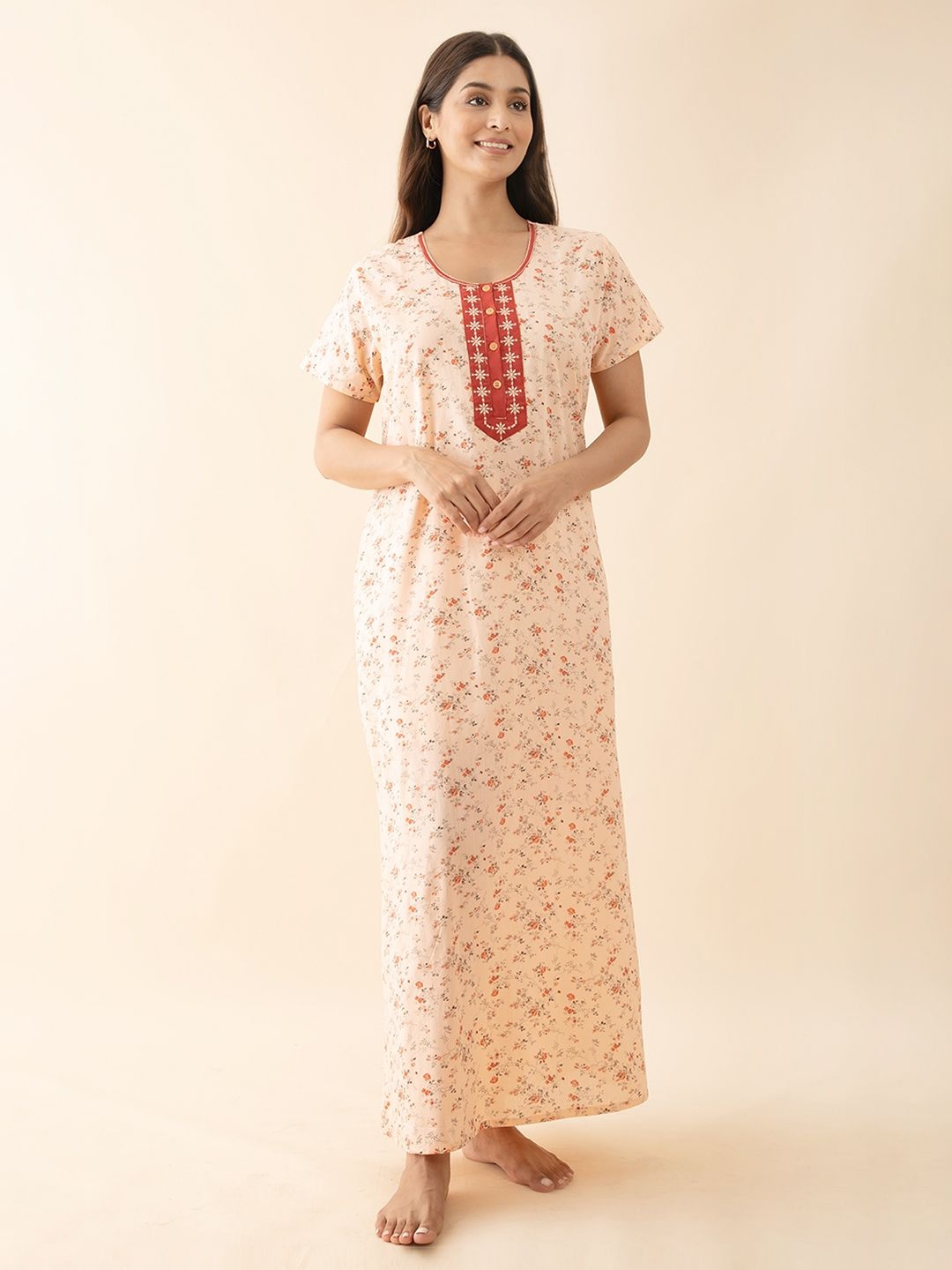 

Maybell Printed Maxi Nightdress, Peach