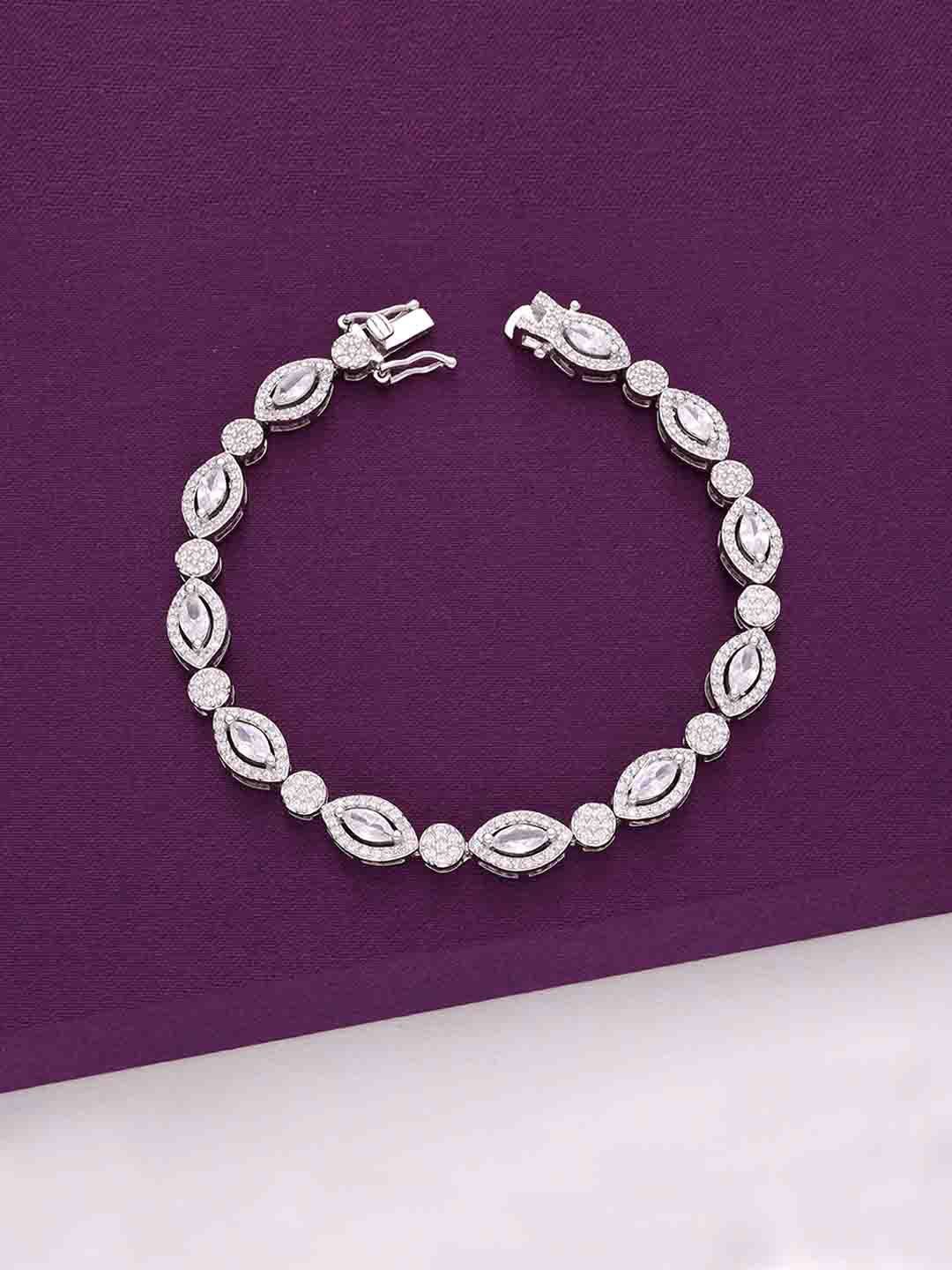 

KAI JEWEL Women 92.5 Silver CZ-Stone Stylish Pear And Bezel Rhodium-Plated Link Bracelet