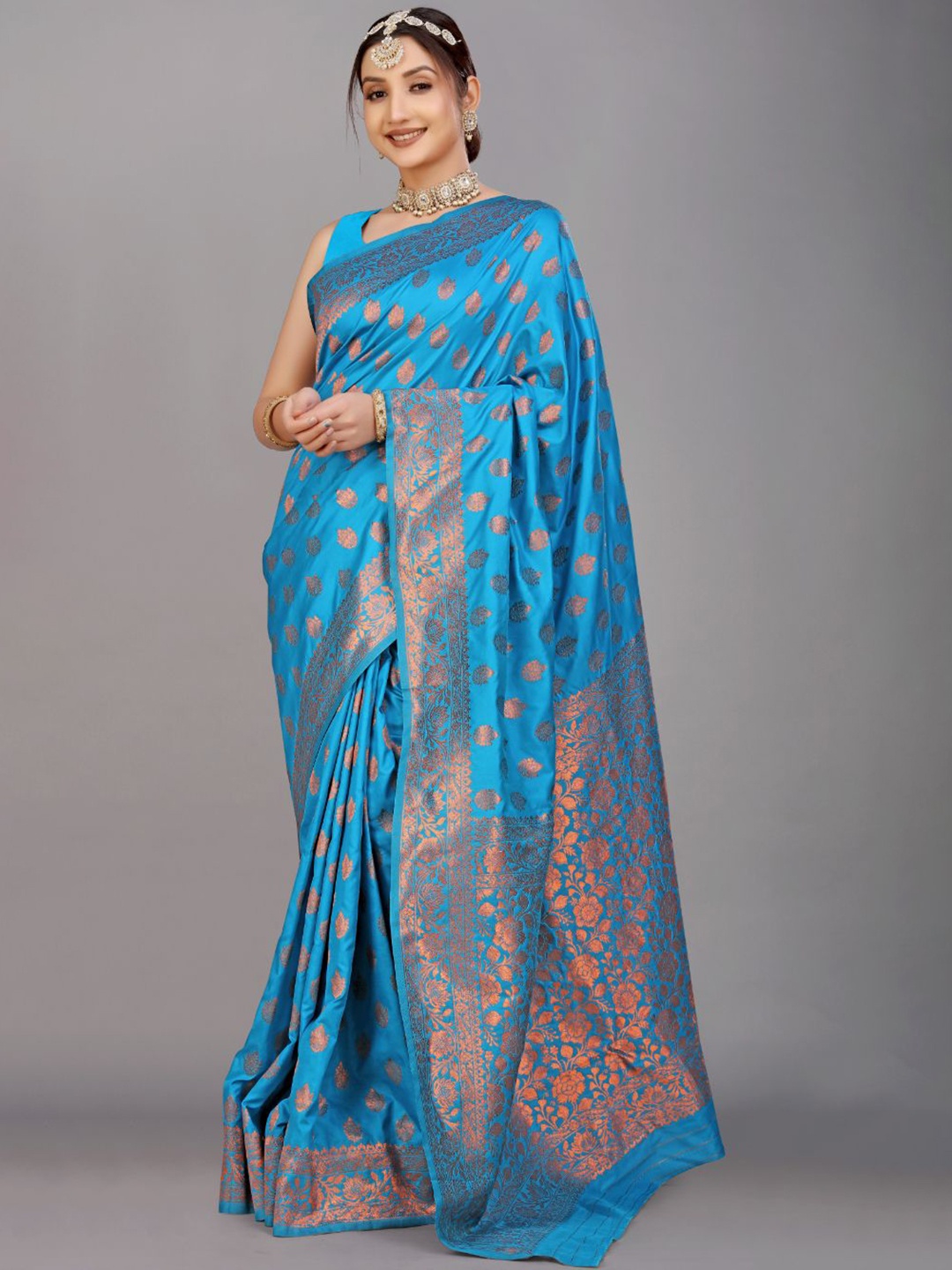 

Royal Rajgharana Saree Ethnic Motifs Zari Pure Silk Banarasi Sarees, Blue