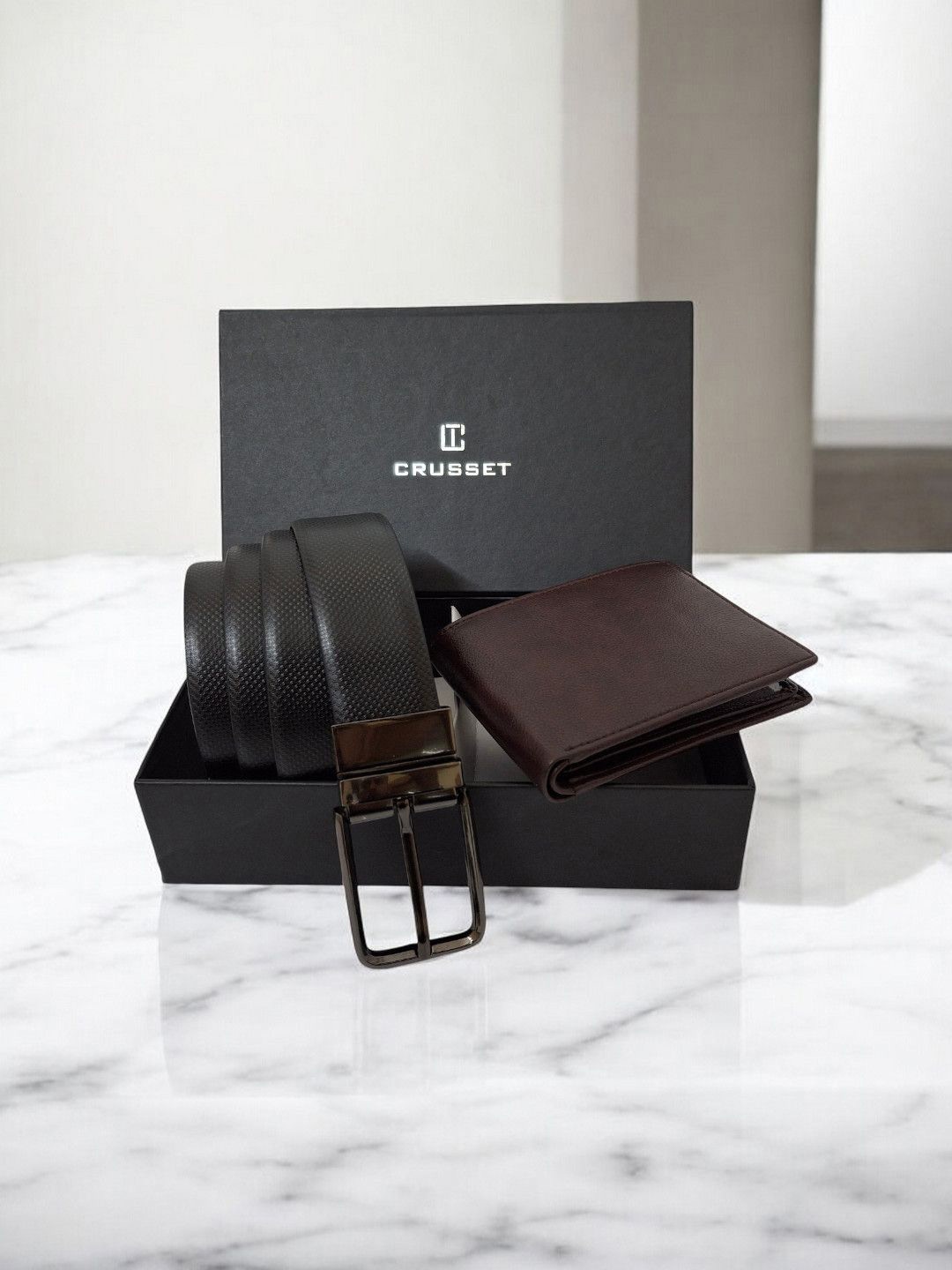 

CRUSSET Men Belt & Wallet Combo Gift Set Comes with a box, Black