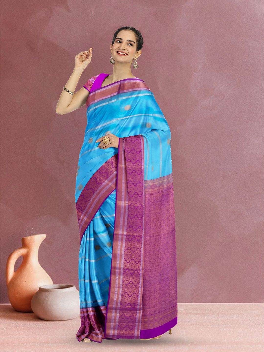 

Avishya Woven Design Zari Silk Blend Kanjeevaram Saree, Blue