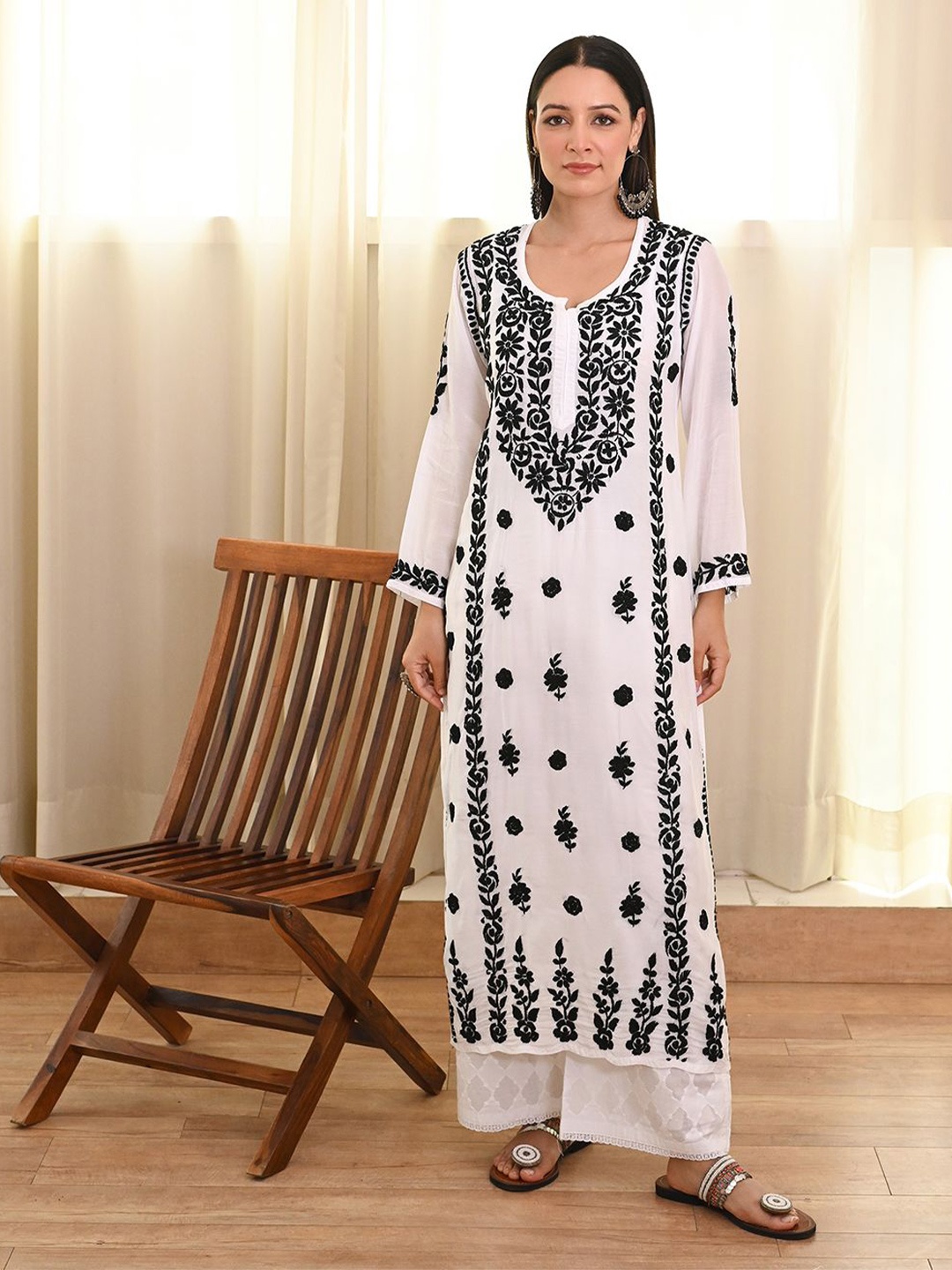 

House Of Chikankari Women Woven Chikankari Kurta, White