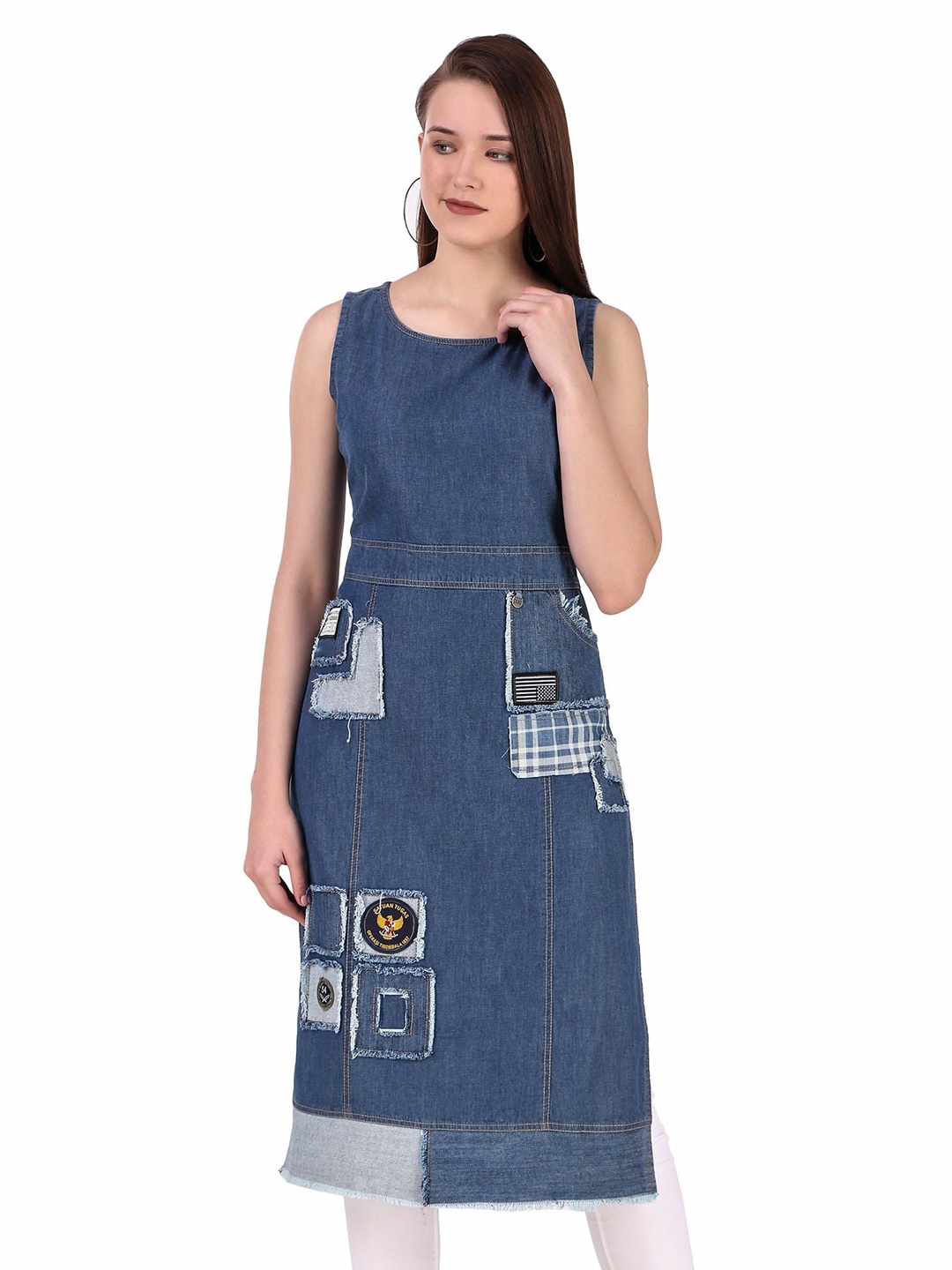 

Pose india Round Neck Denim Straight Kurta, Blue