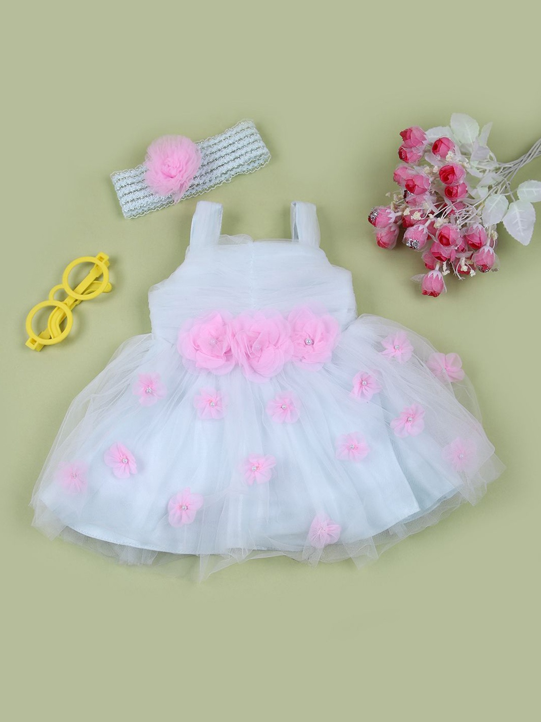

V-Mart Girls Floral Fit & Flare Midi Dress, White