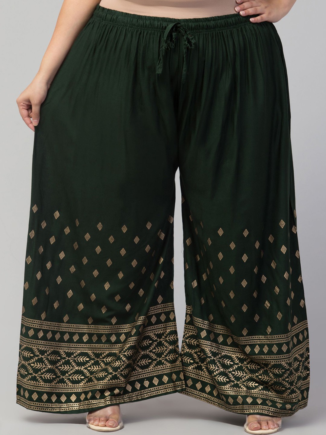 

STYLE PREZONE Women Ethnic Motifs Printed Ethnic Palazzos, Green
