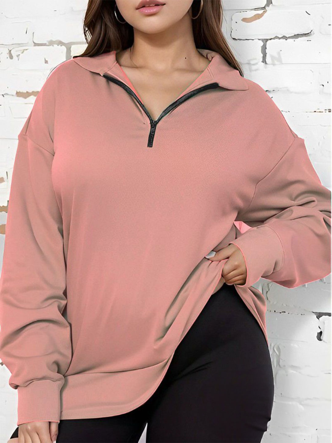 

LECOWAR Women Half Zipper Sweatshirt, Peach
