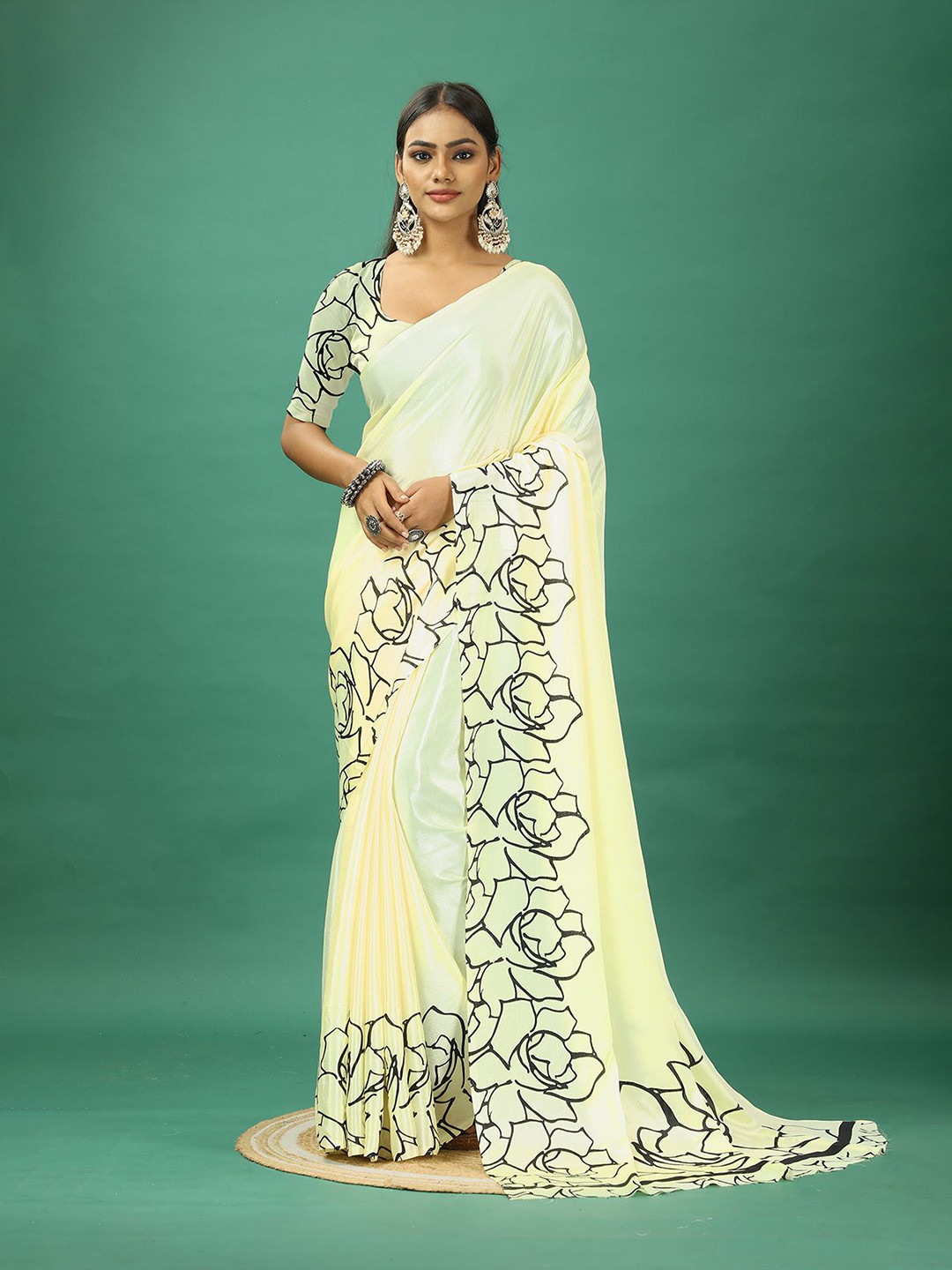 

A.V.M. SILK MILLS Women Floral Pure Crepe Saree, Yellow