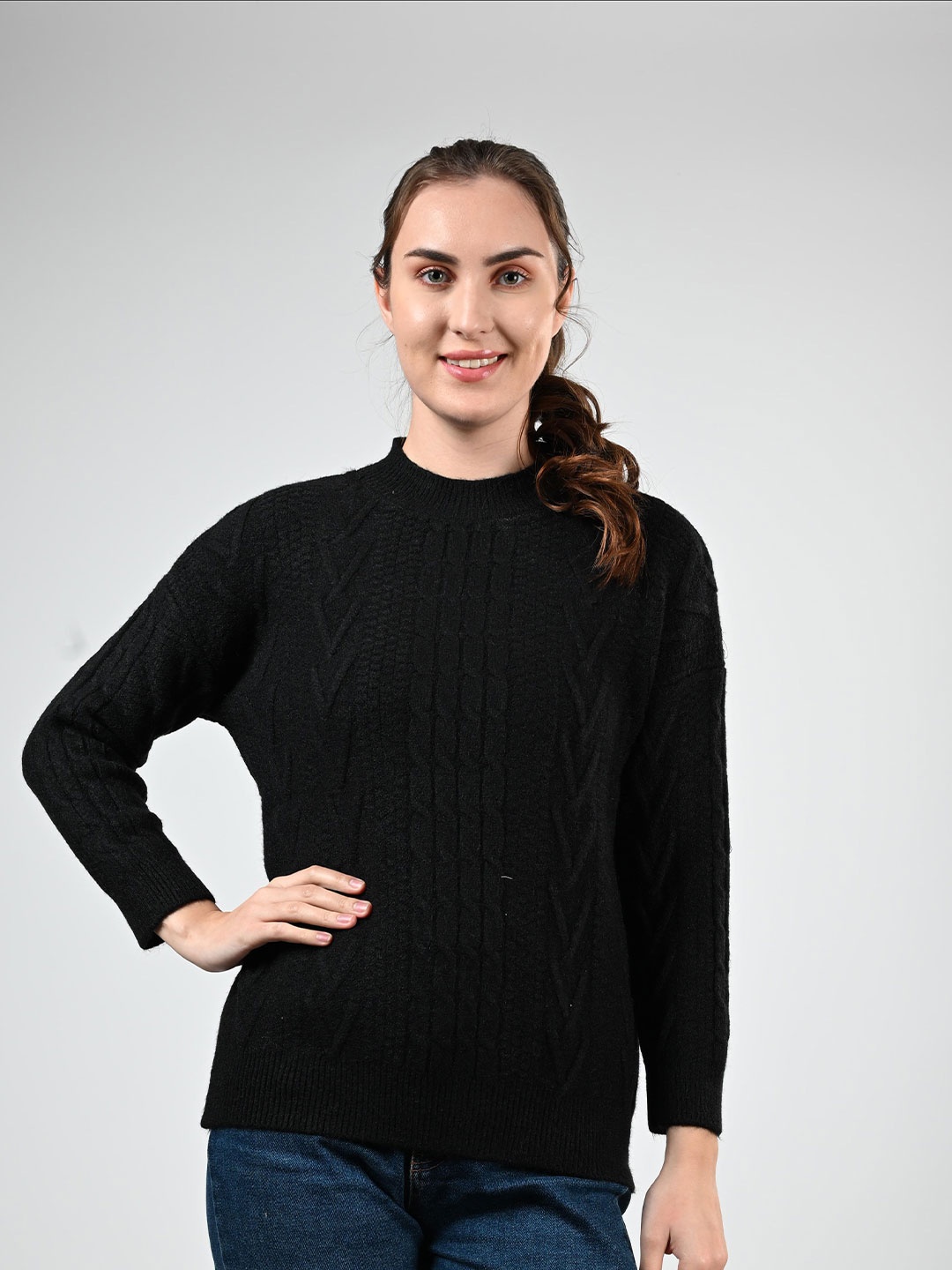 

StyleCast Women Cable Knit Pullover, Black