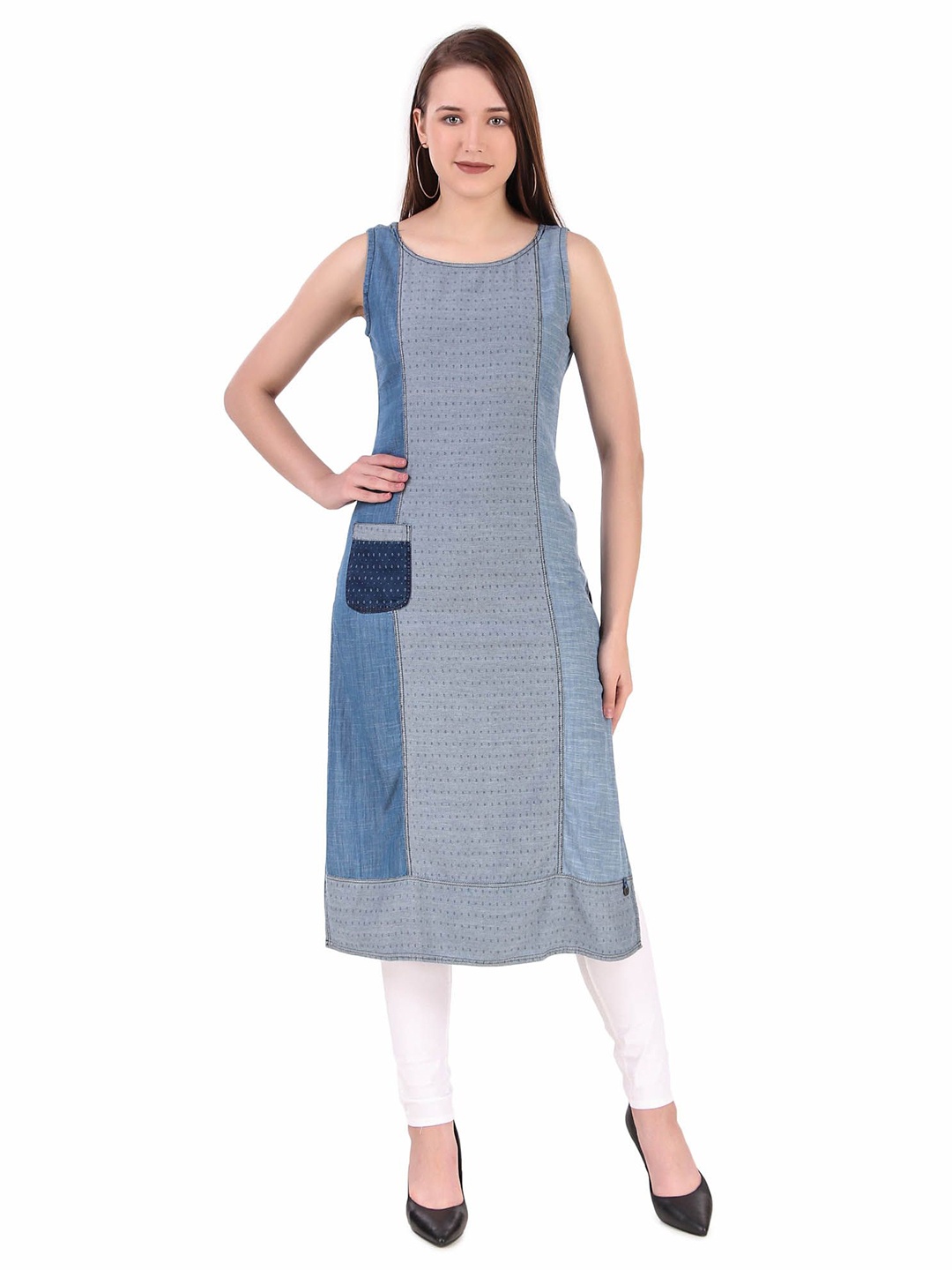 

Pose india Abstract Printed Round Neck Straight Kurtas, Blue