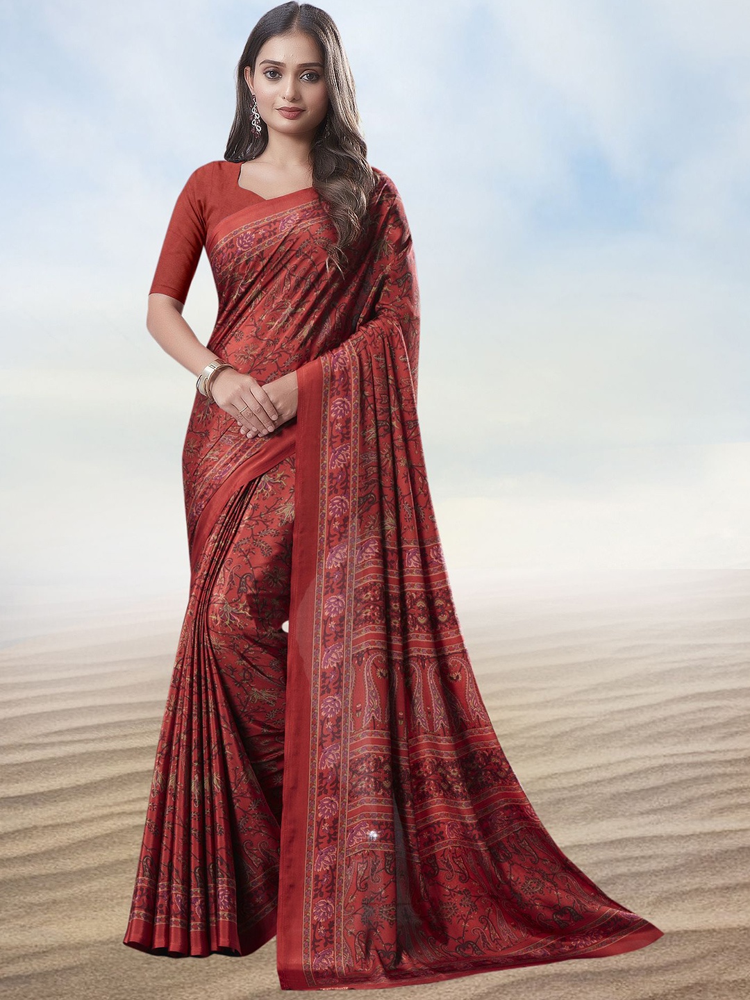 

Kasak Floral Printed Pure Crepe Saree, Orange