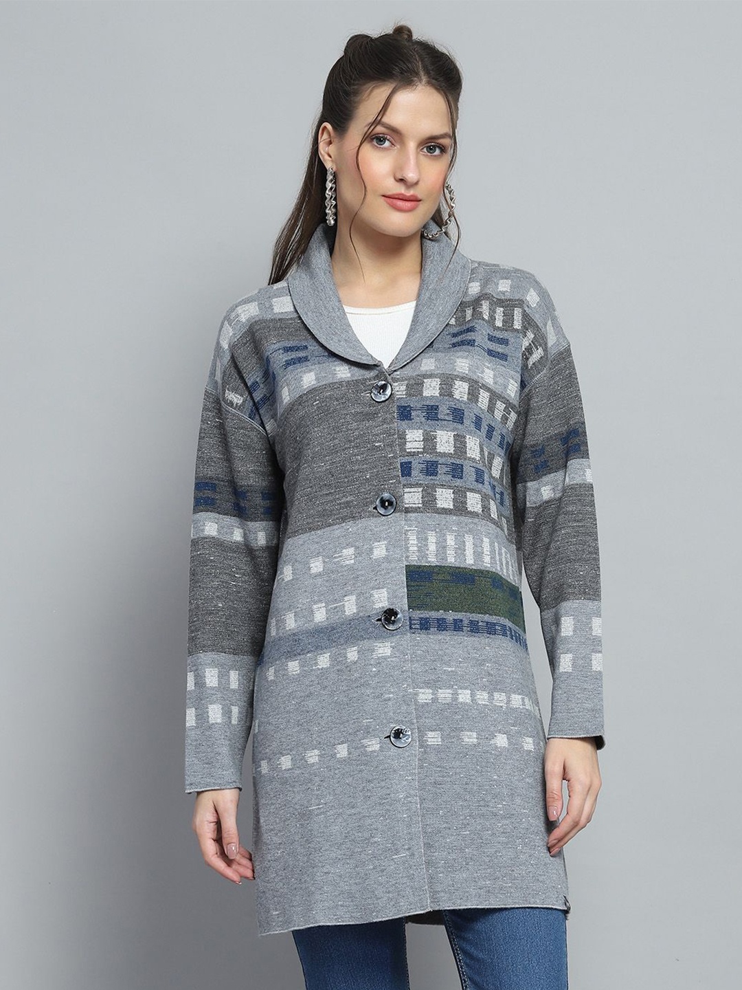 

Monte Carlo Women Woollen Longline Cardigan, Grey