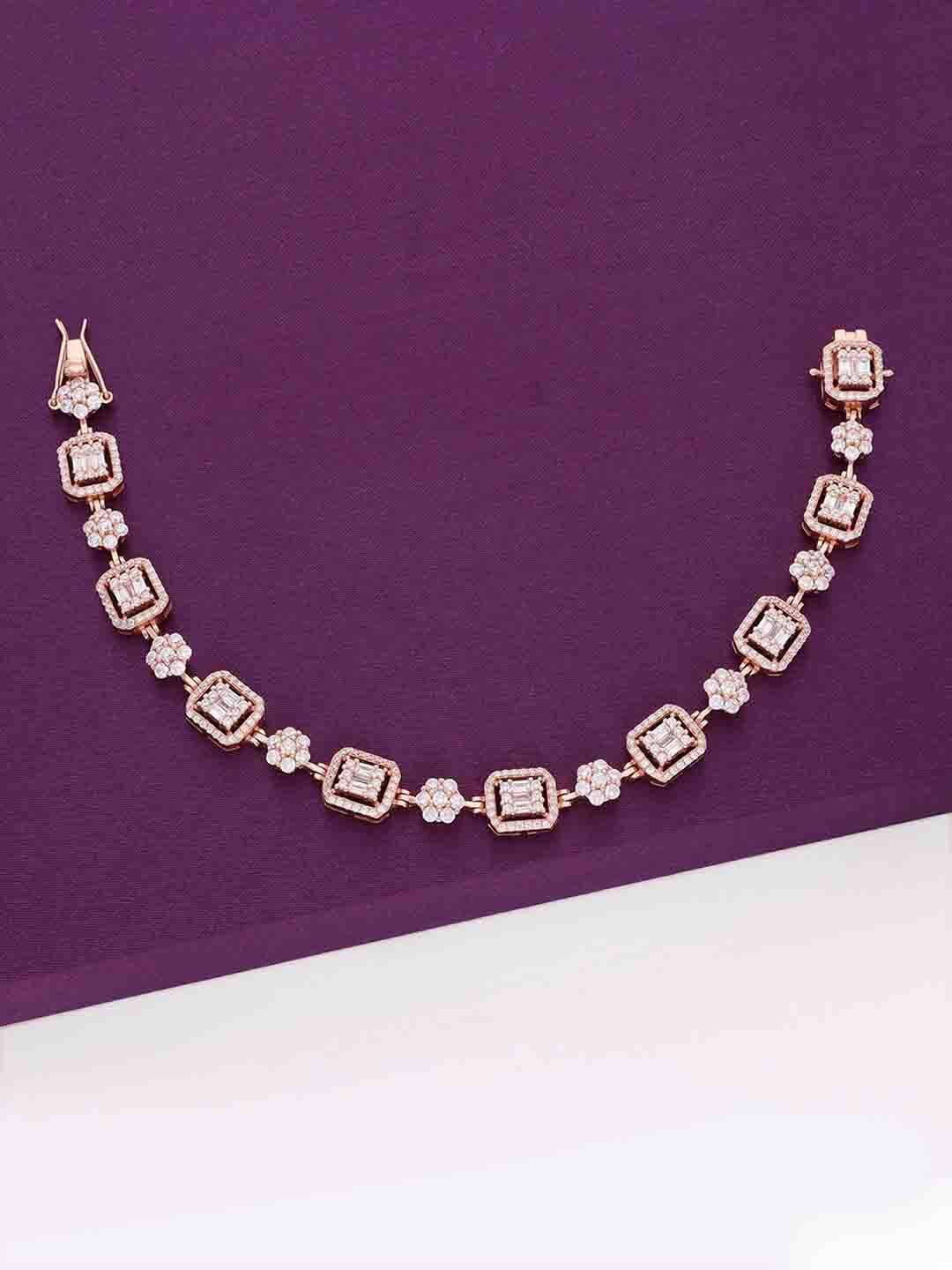 

KAI JEWEL Women 92.5 Silver CZ-Stone Rose Gold-Plated Blooming Diamante Link Bracelet