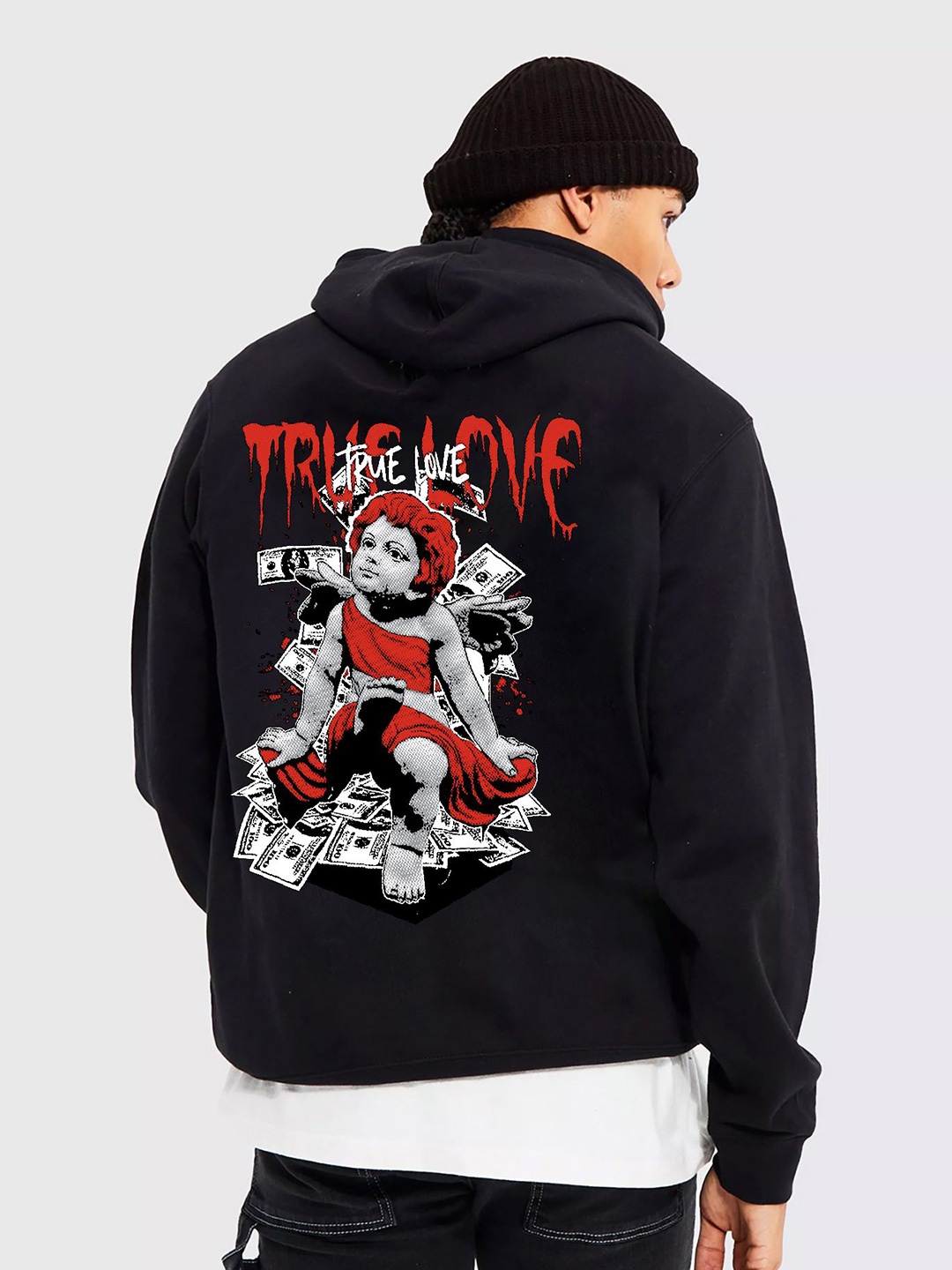 

zentik Men Printed Hooded Sweatshirt, Black