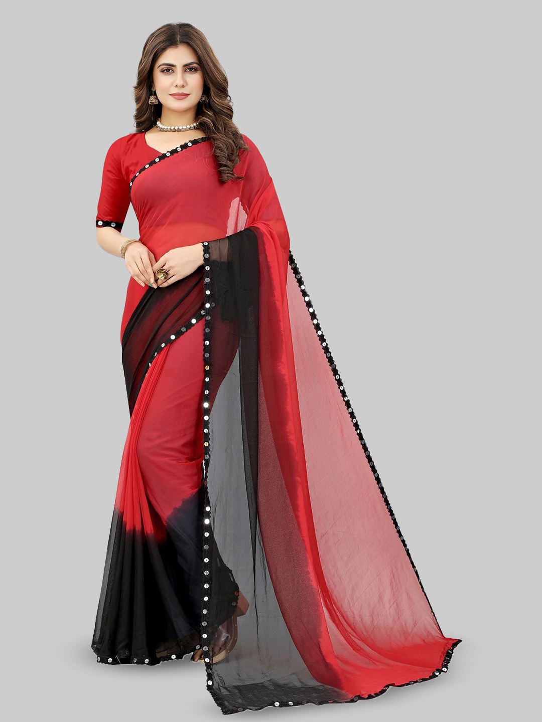 

A TO Z CART Solid Ombre Pure Chiffon Saree, Grey