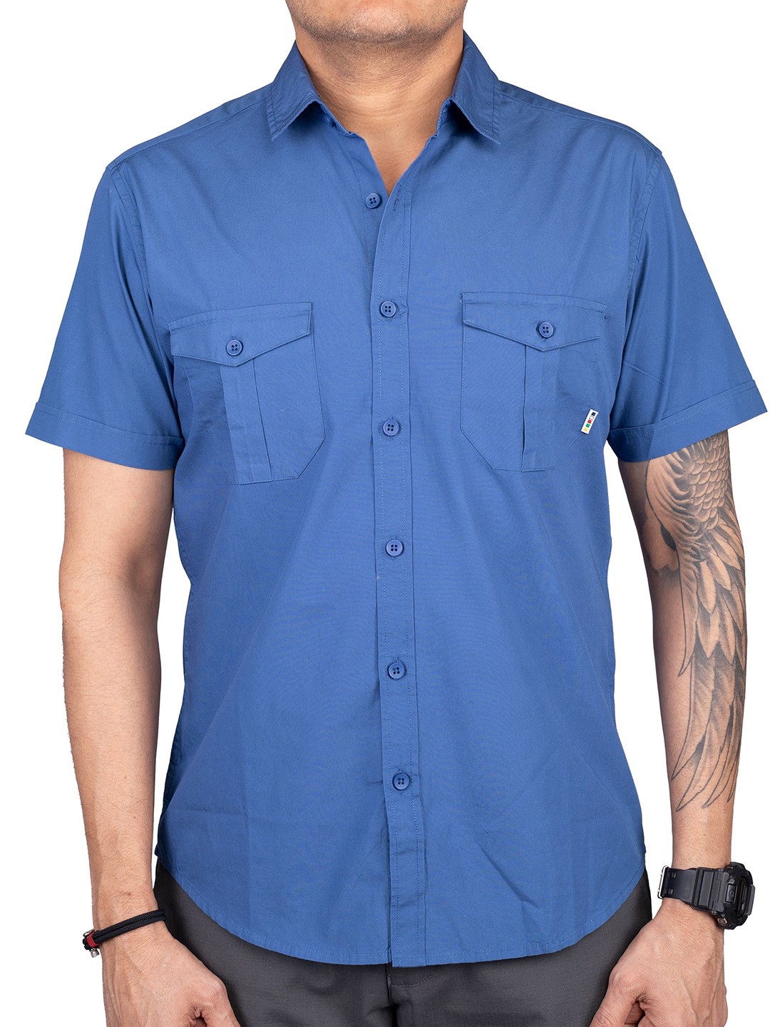 

GOKYO Men Comfort Spread Collar Solid Cotton Casual Shirt, Navy blue