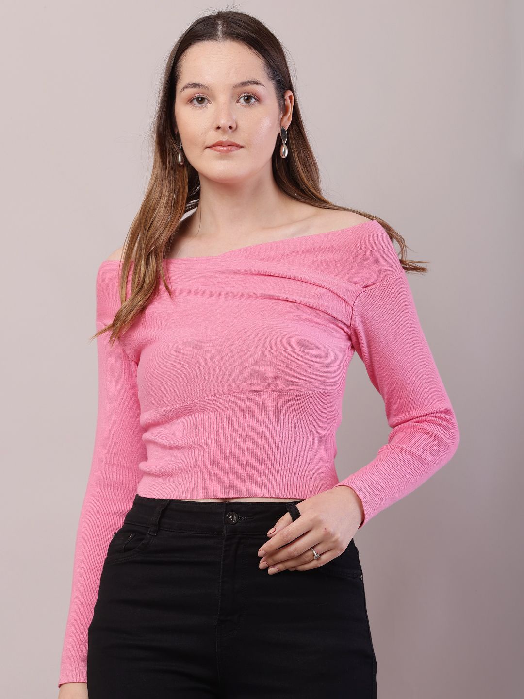 

NoBarr Women Off-Shoulder Crop Top, Pink