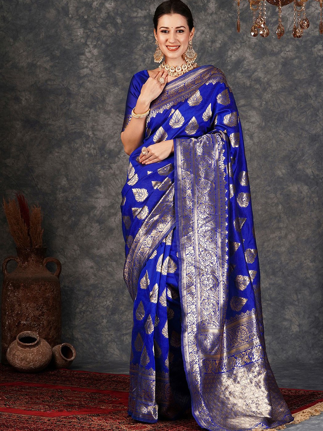 

KALINI Woven Design Zari Banarasi Saree, Blue