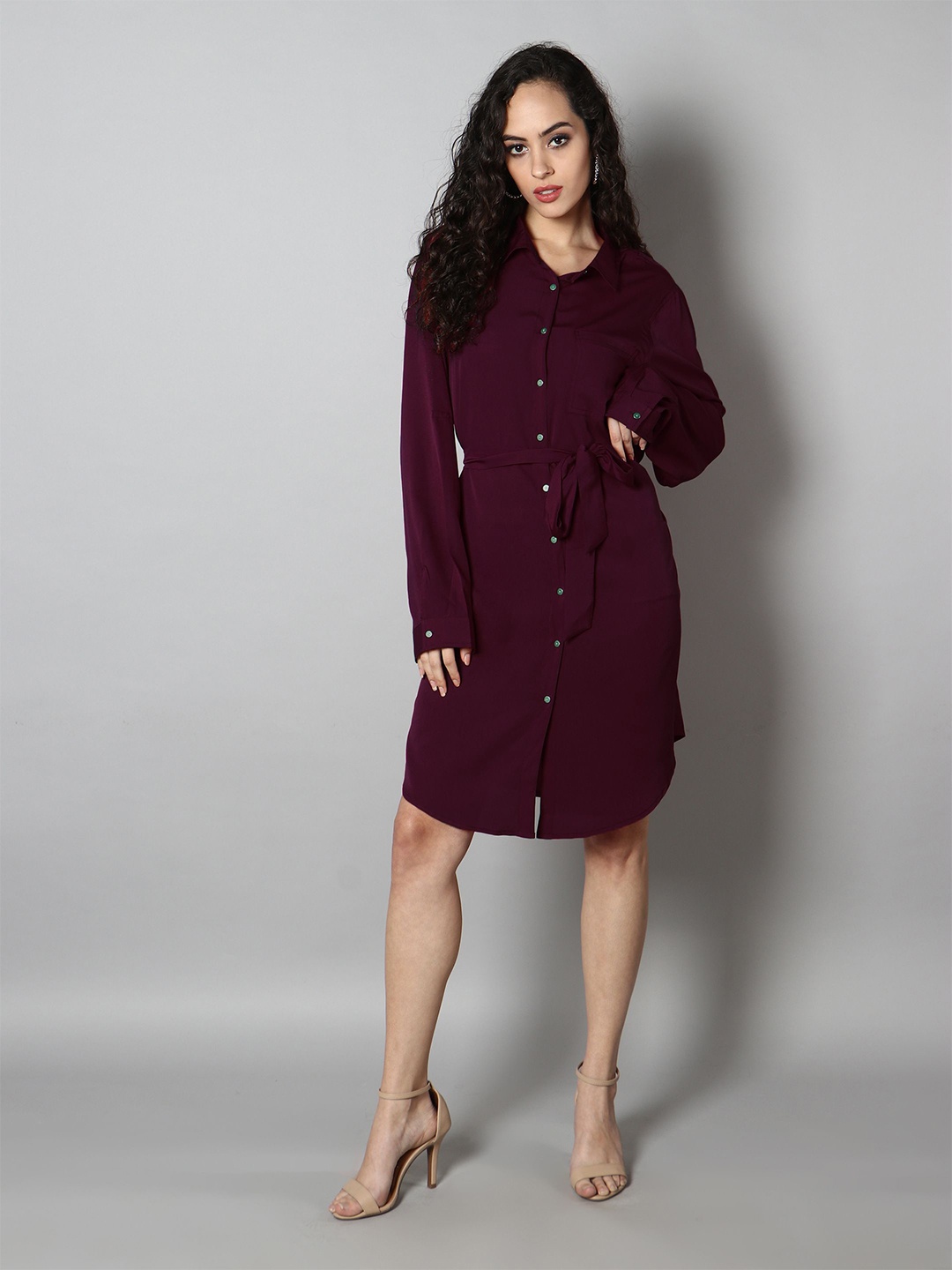 

MINGLAY Women Shirt Dress, Maroon