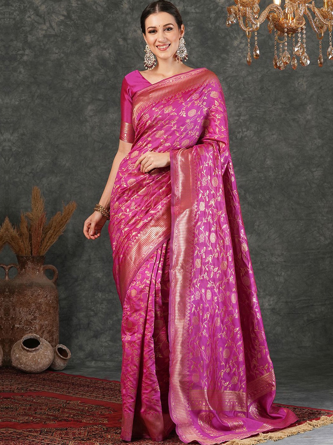 

KALINI Woven Design Zari Banarasi Saree, Pink