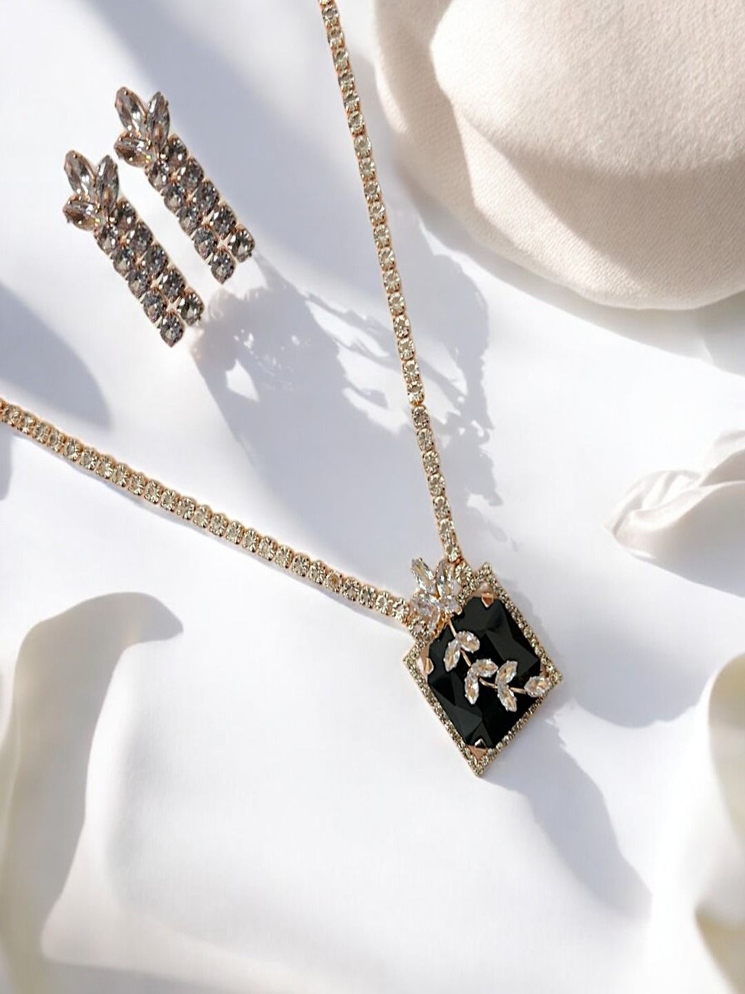 

AccessHer Gold-Plated American-Diamond Studded Necklace and Earrings