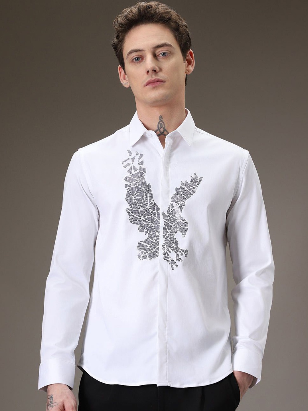 

Banana Club Men Classic Slim Fit Animal Opaque Semiformal Shirt, White