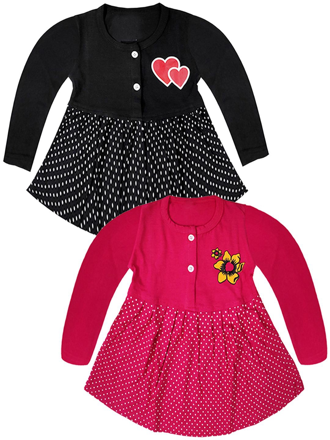 

KidzzCart Girls Pack Of 2 Polka Dot Print Fit & Flare Dress, Black