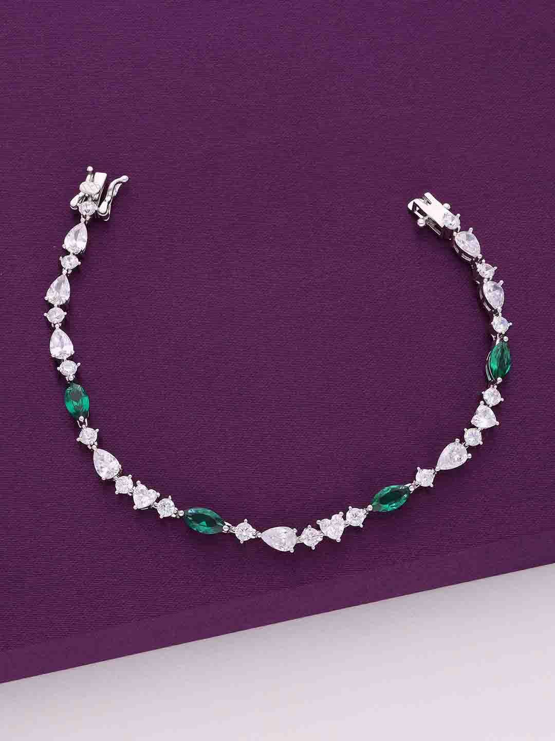 

KAI JEWEL Women 92.5 Silver Cubic Zirconia Studded Rhodium-Plated Link Bracelet