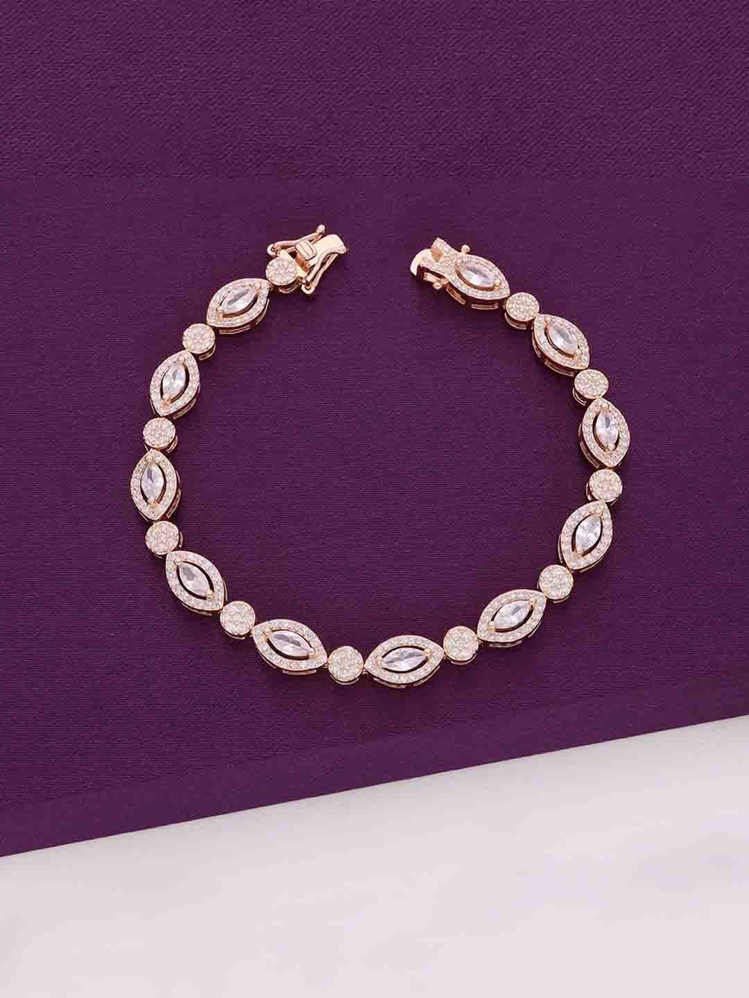 

KAI JEWEL Women 92.5 Silver CZ-Stone Stylish Pear And Bezel Rose Gold-Plated Link Bracelet