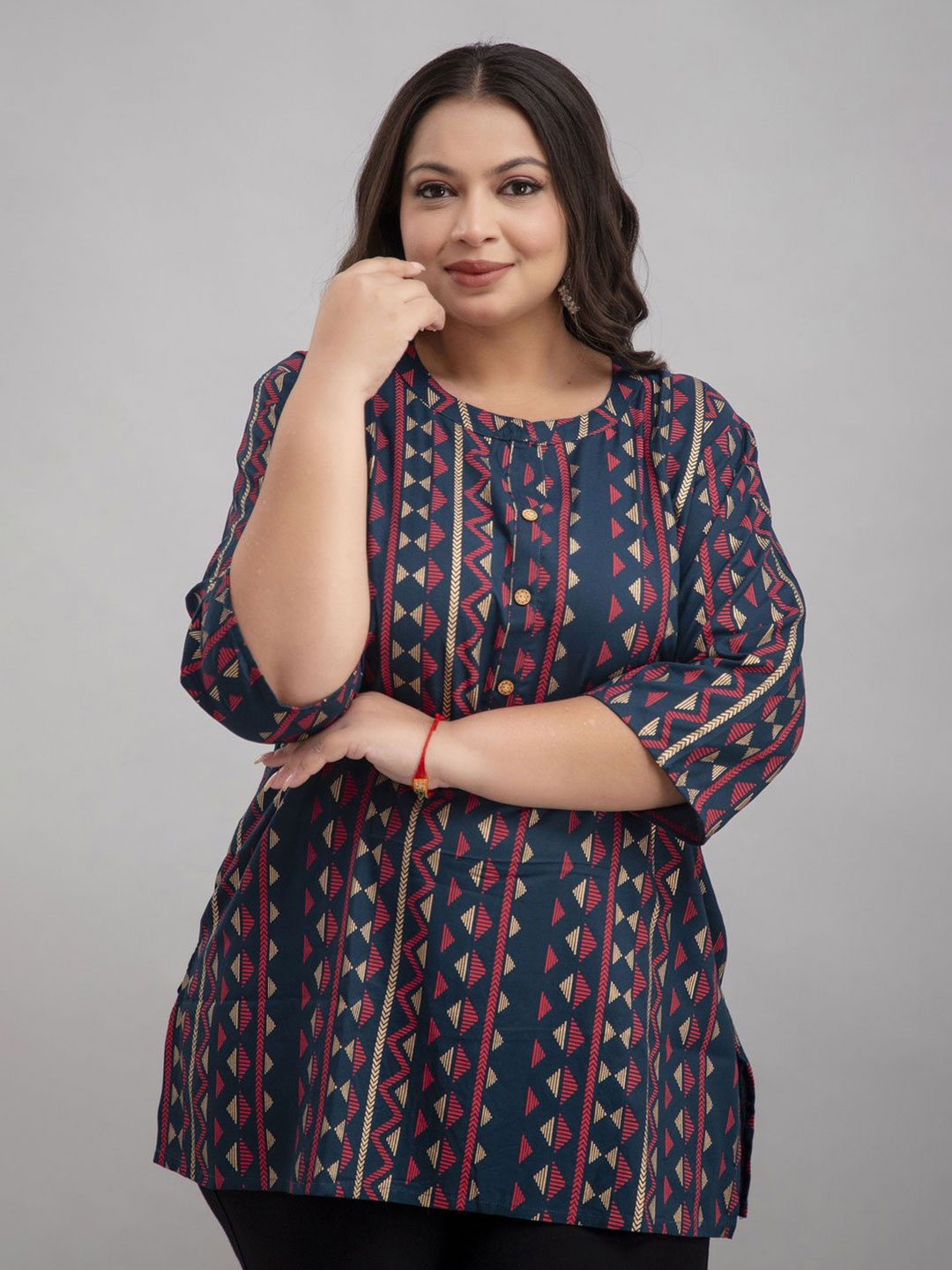 

Fashion Zest Women Printed Plus Size Tunic, Navy blue