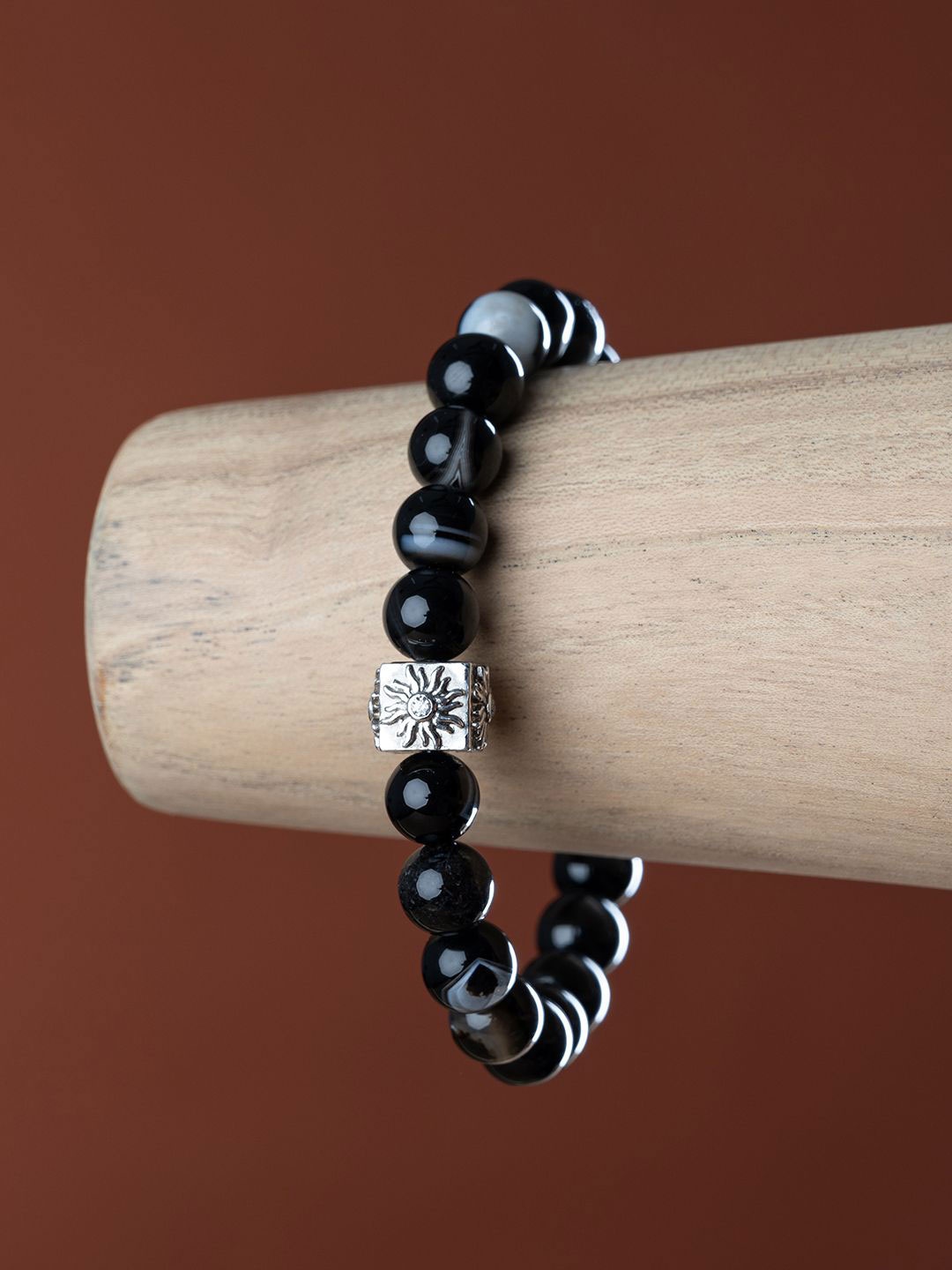 

Stone Story By Shruti Men 925 Sterling Silver Agate Rhodium-Plated Elasticated Bracelet