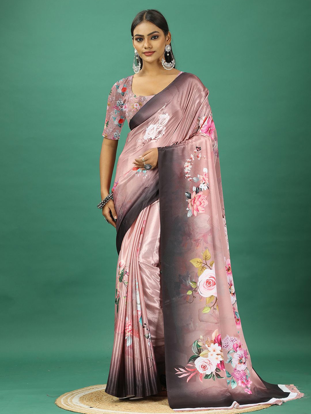 

NIRMAL CREATION Floral Pure Crepe Saree, Peach