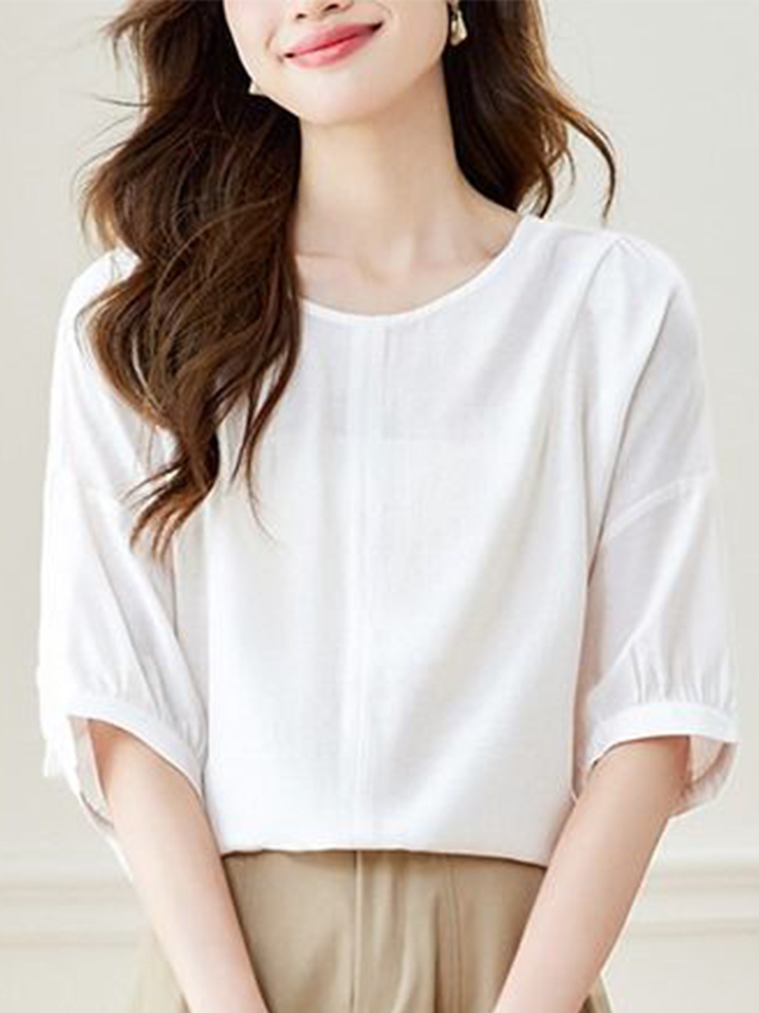 

StyleCast Cotton Round Neck Solid Top, White