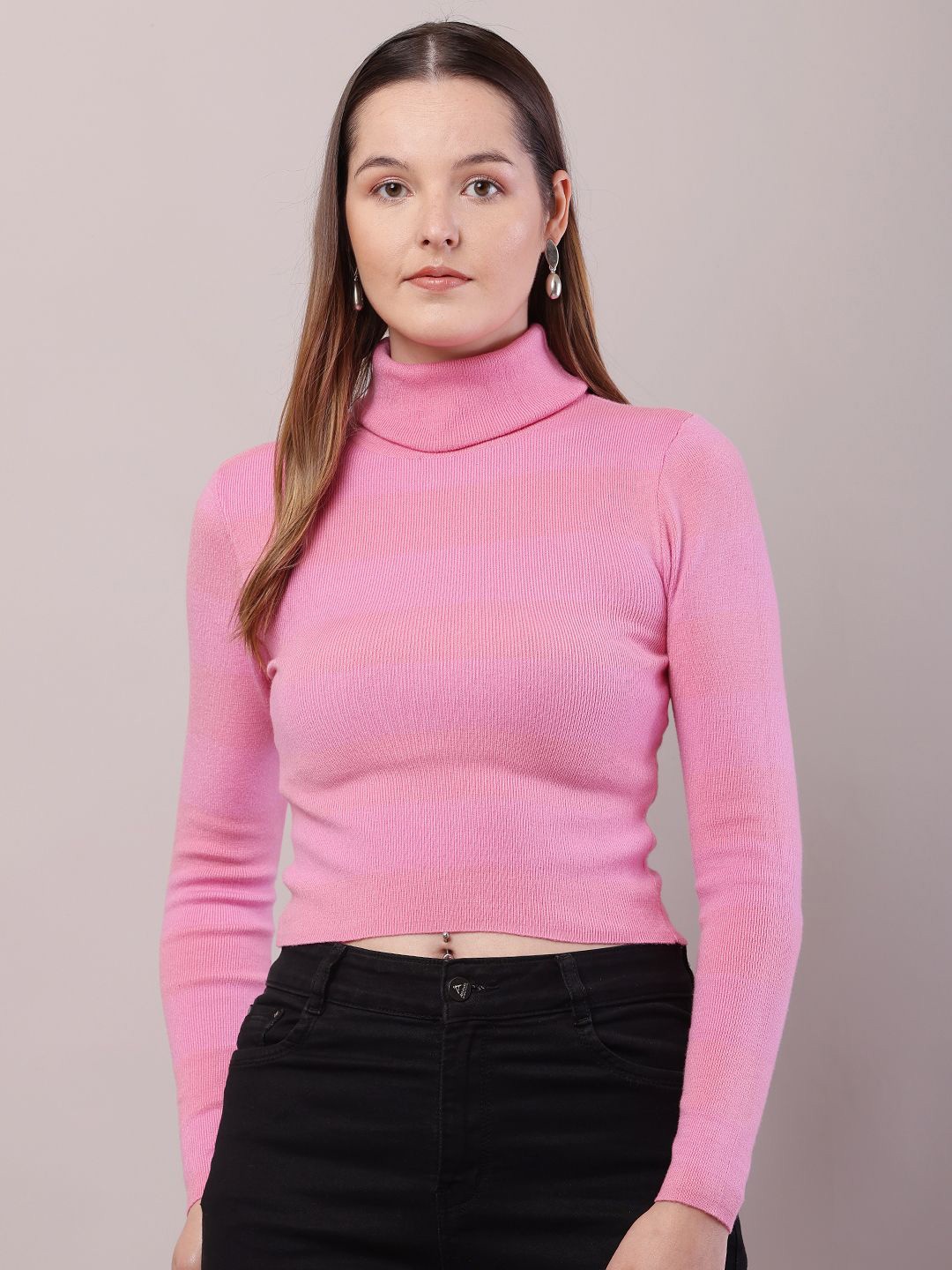 

NoBarr Women Ribbed Crop Pullover, Pink