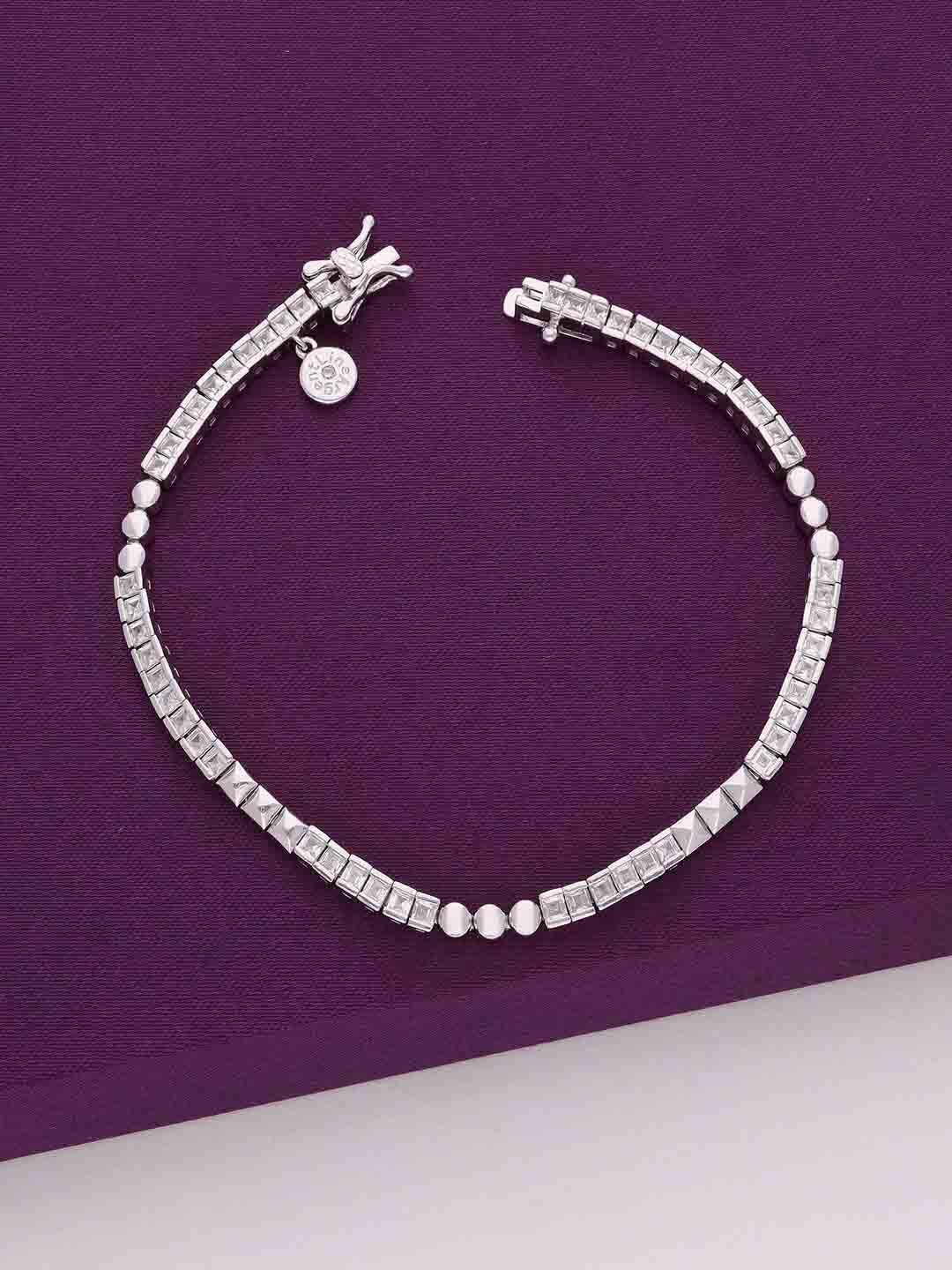 

KAI JEWEL Women 92.5 Silver CZ-Stone Rhodium-Plated Rectangle Baguettes Link Bracelet