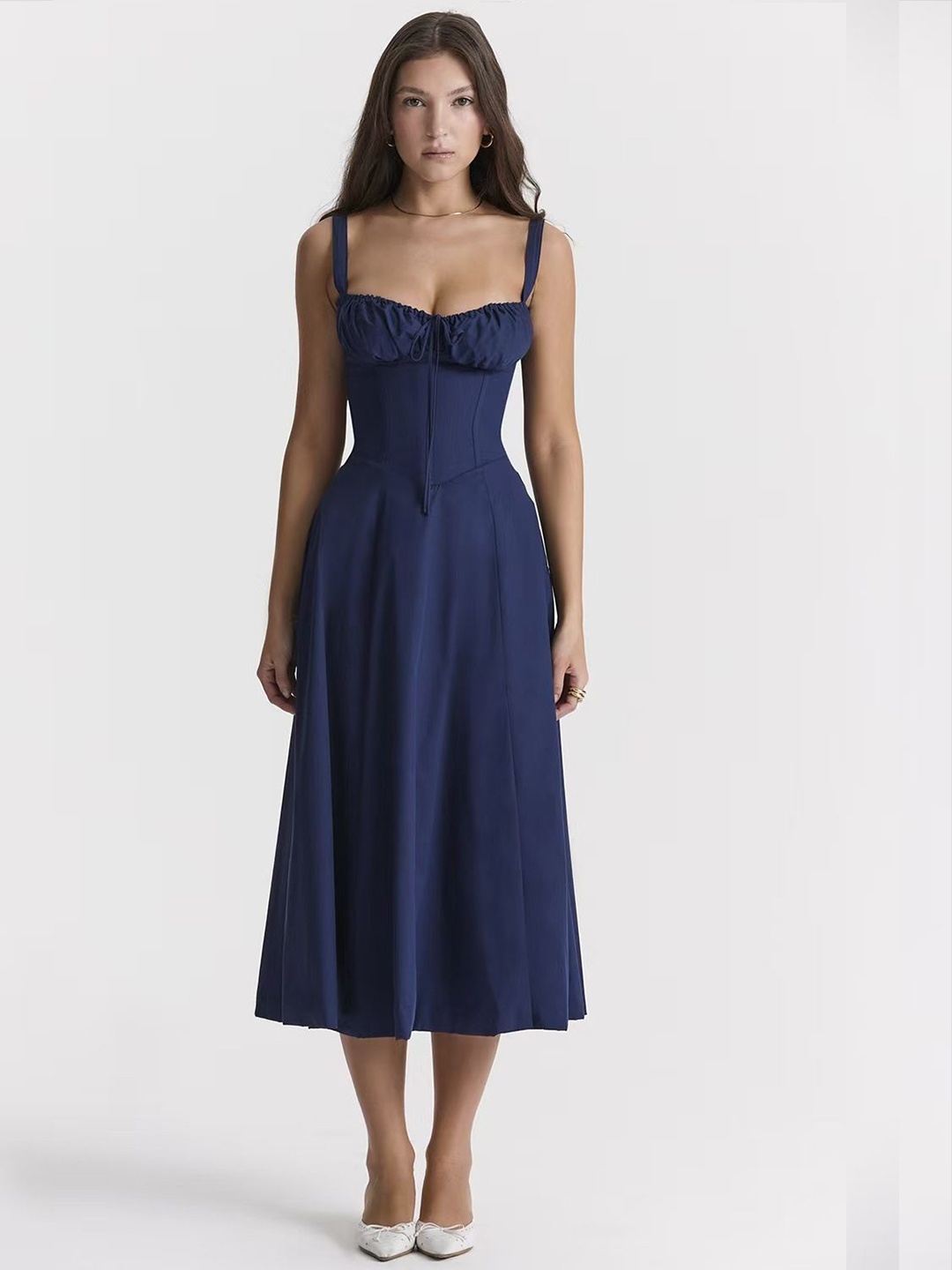 

StyleCast Women Shoulder Straps Fit & Flare Midi Dress, Navy blue