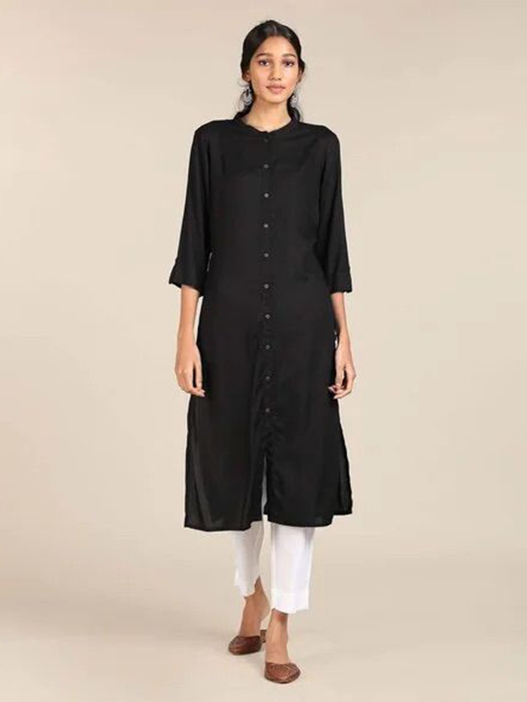 

Moda Rapido Women Round Neck Straight Kurta, Black