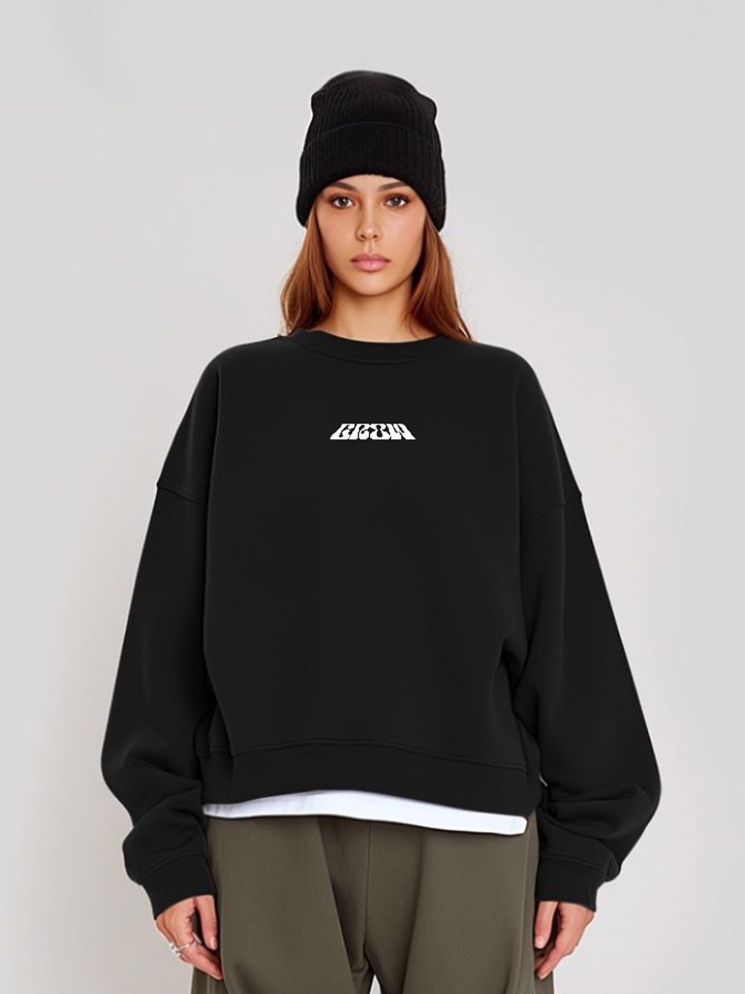 

TheBTclub Women Printed GROW Sweatshirt, Black