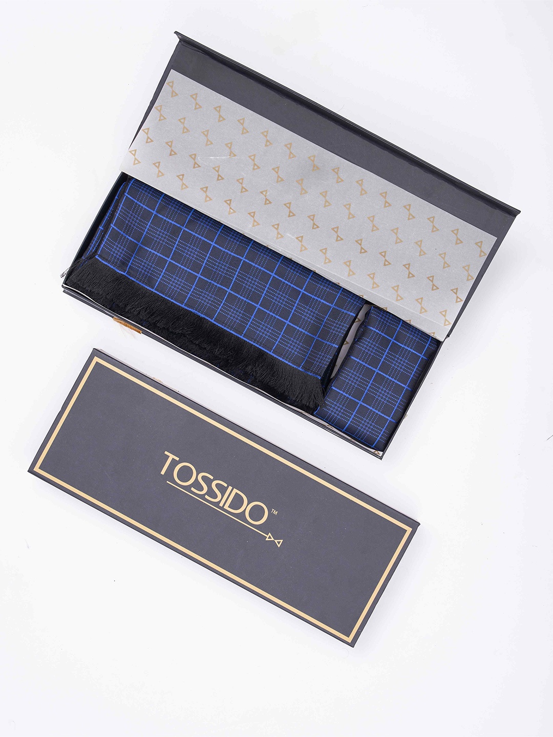 

Tossido Men Woven Design Stole & Pocket Square Set, Blue