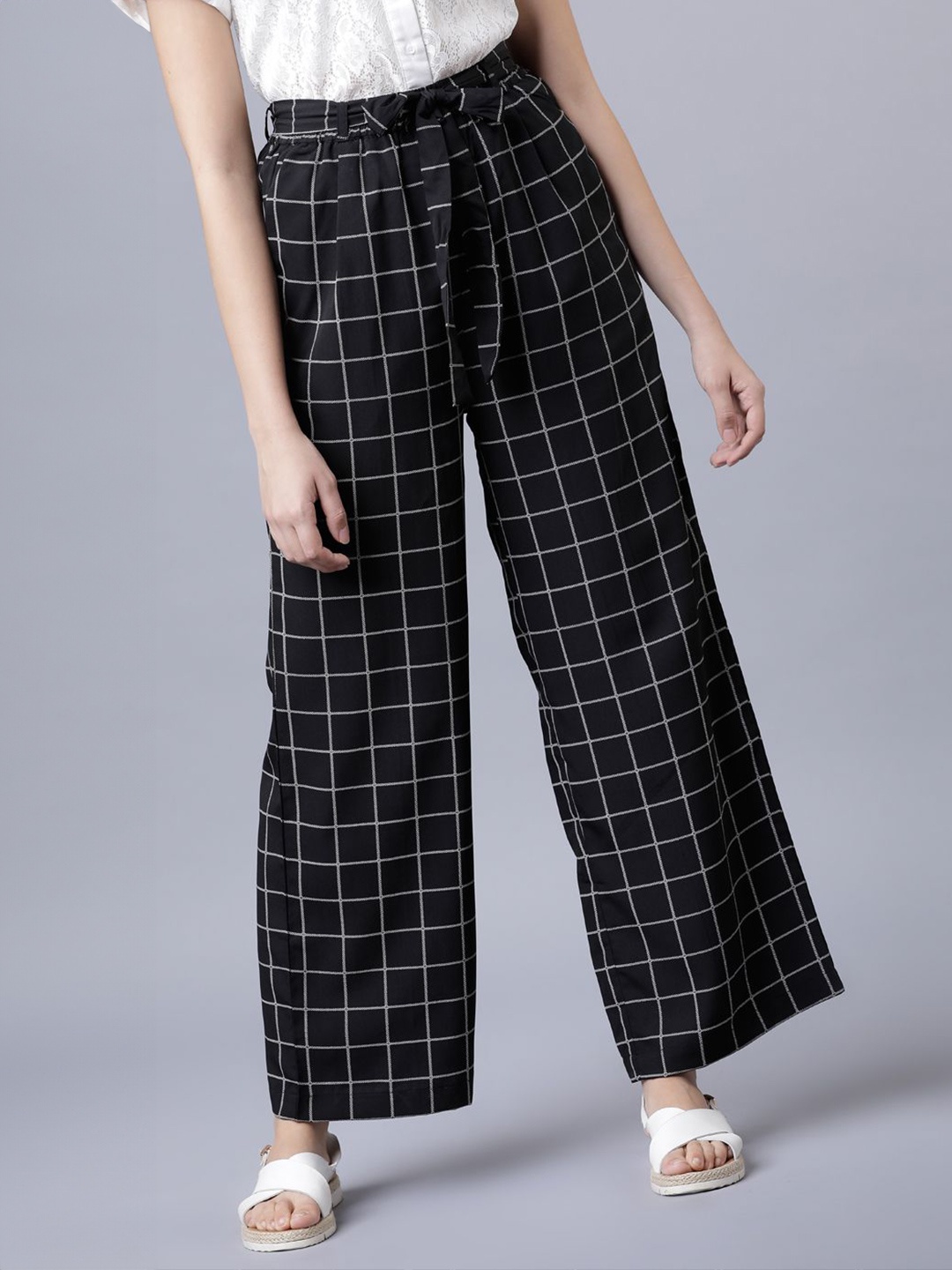 

Tokyo Talkies Women Checked Palazzos, Black