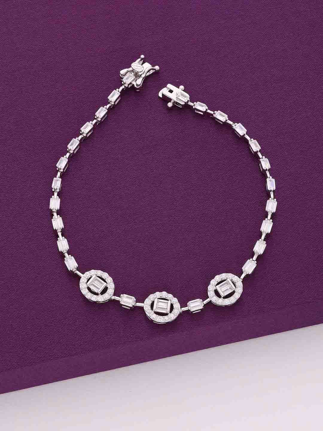 

KAI JEWEL Women 92.5 Silver CZ-Stone Rhodium-Plated Trinity Diamante Link Bracelet