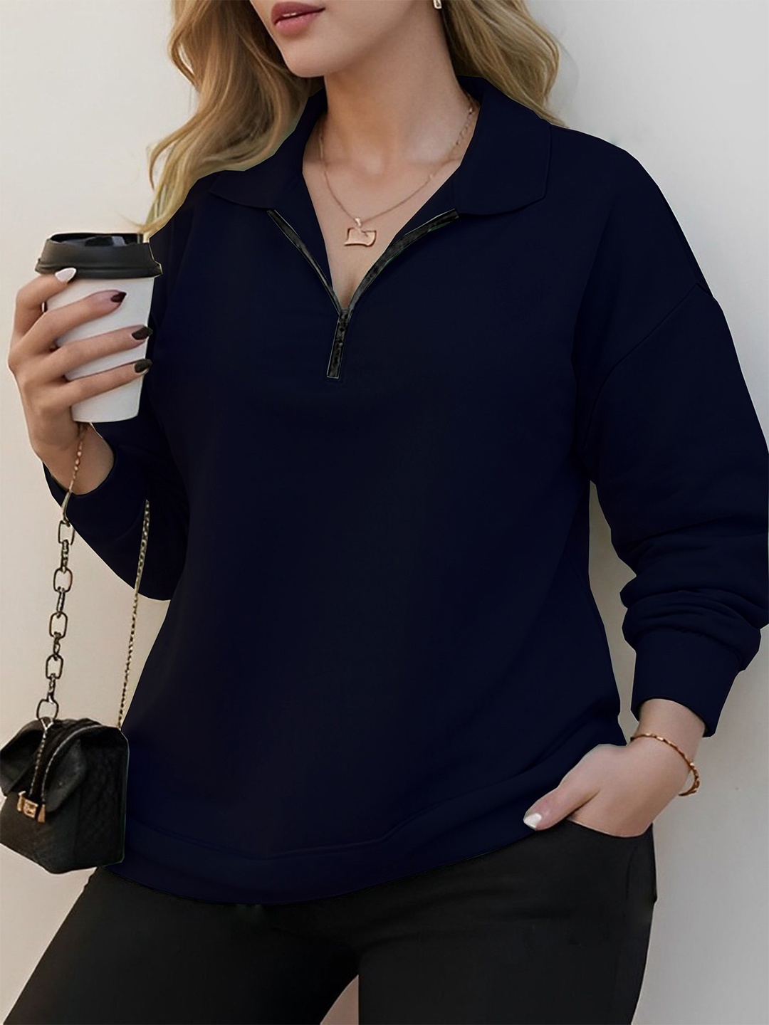 

LECOWAR Women Half Zipper Sweatshirt, Navy blue