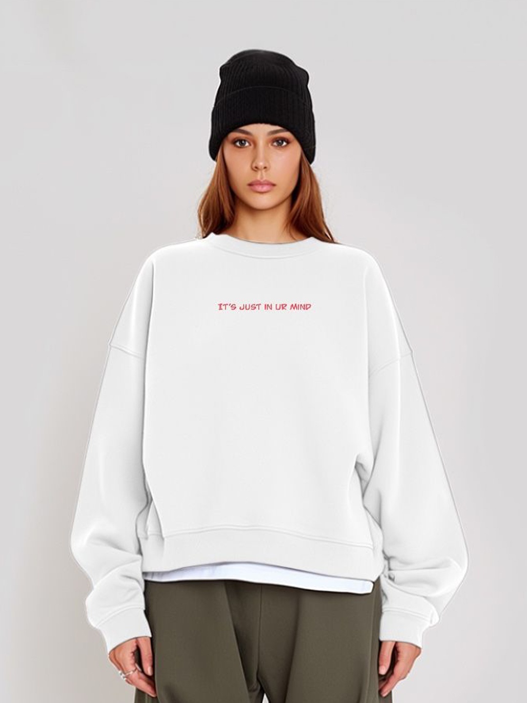 

TheBTclub Women Typography Printed Sweatshirt, White