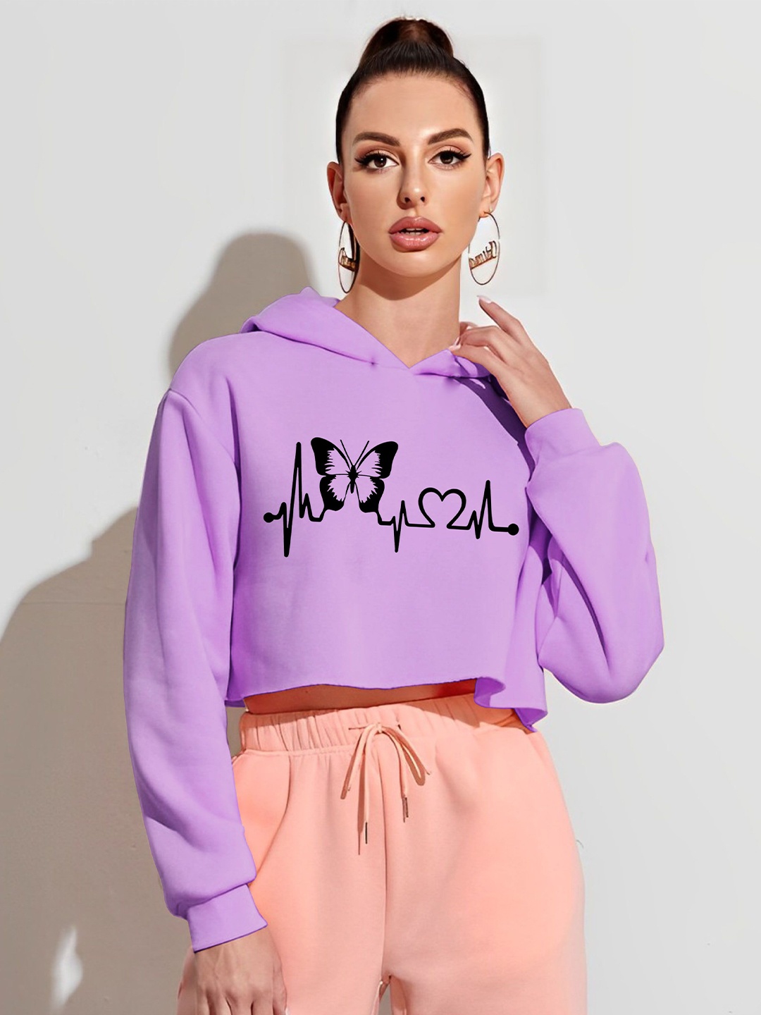 

kintu parantu Women Printed Hooded Pullover Sweatshirt, Lavender