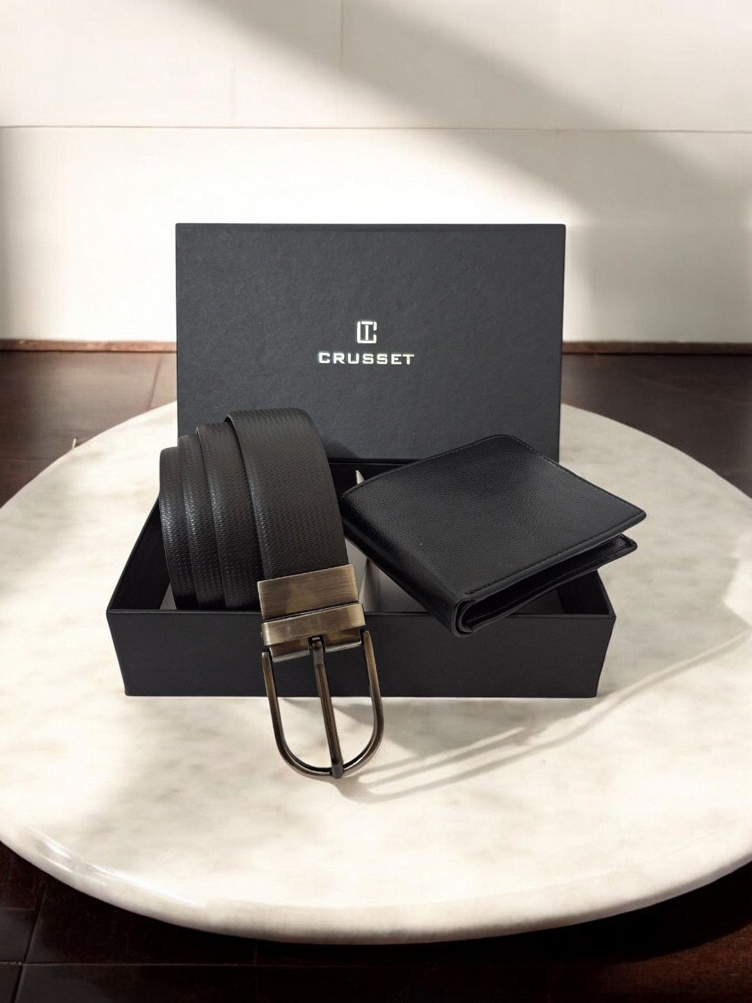 

CRUSSET Men Accessory Gift Set of Wallet and Belt, Black