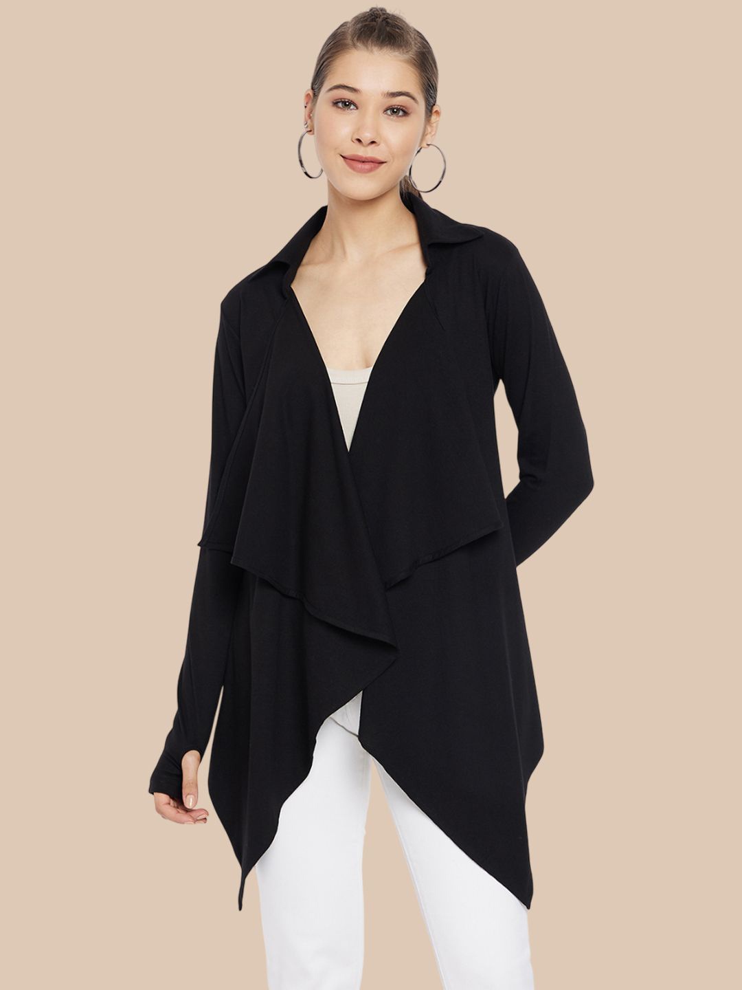 

Hypernation Pure Cotton Longline Open Front Shrug, Black