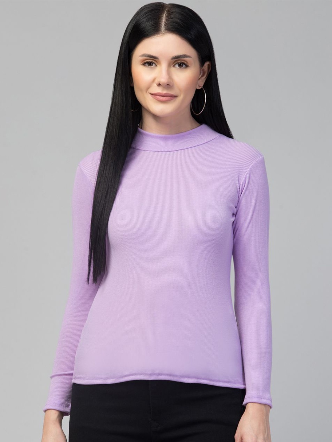 

Trend Level Women Round Neck Cotton Fitted Top, Purple