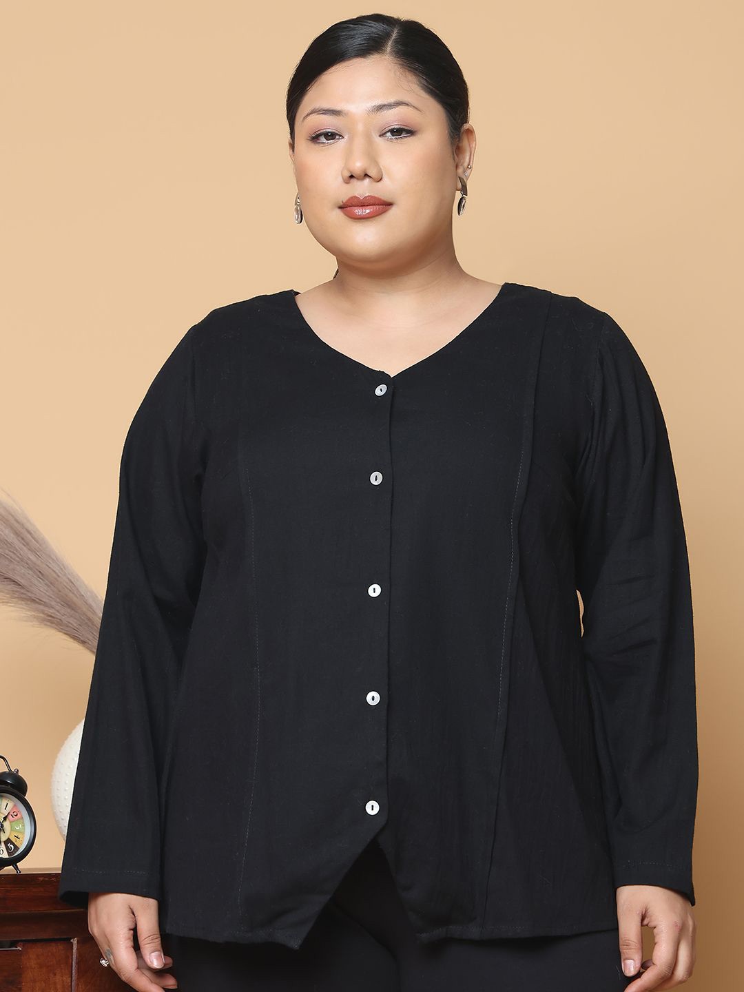 

theRebelinme Women Plus Size Shirt Style Top, Black